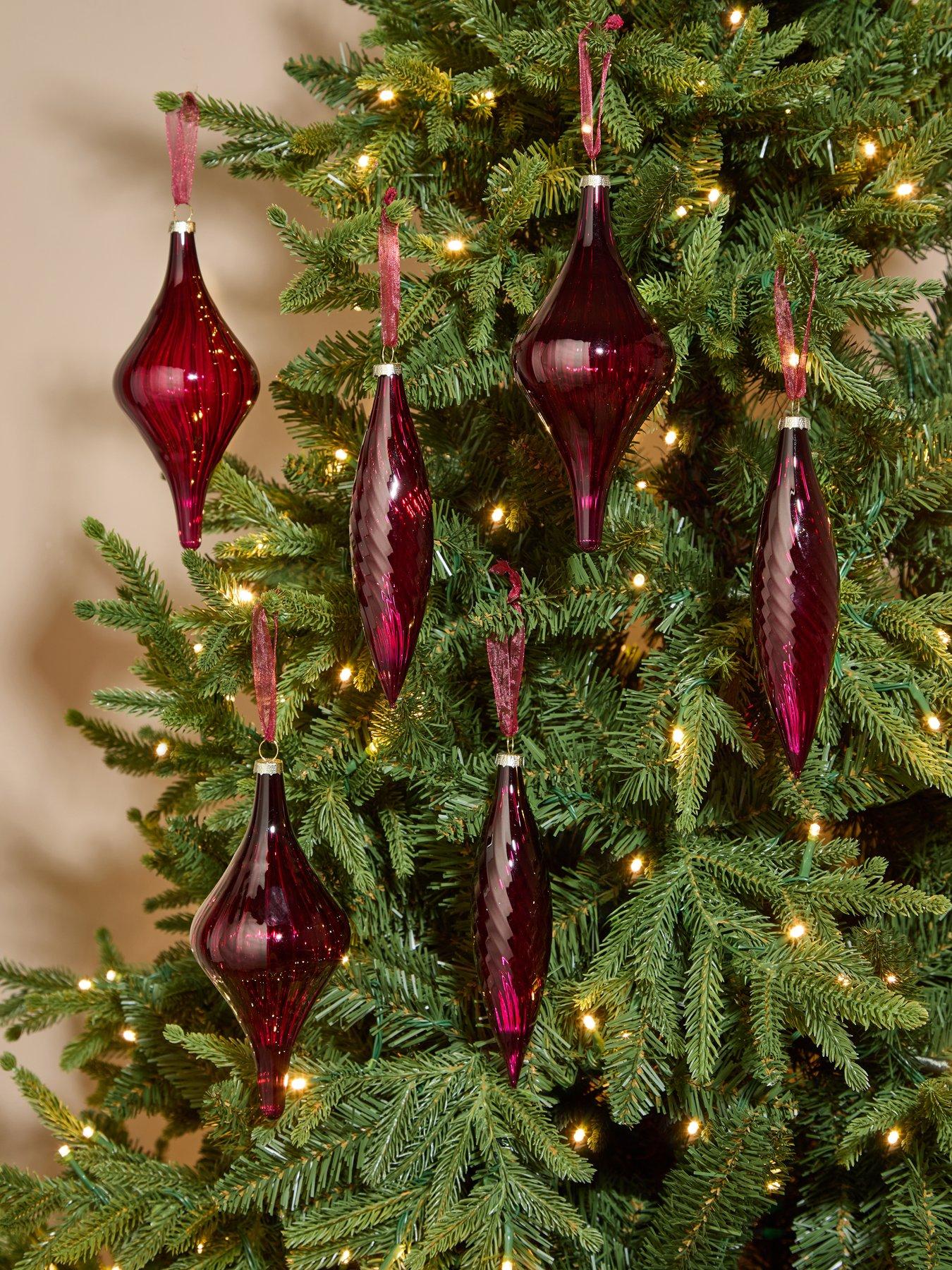 Festive Pack of 6 Burgundy Glass Christmas Tree Baubles
