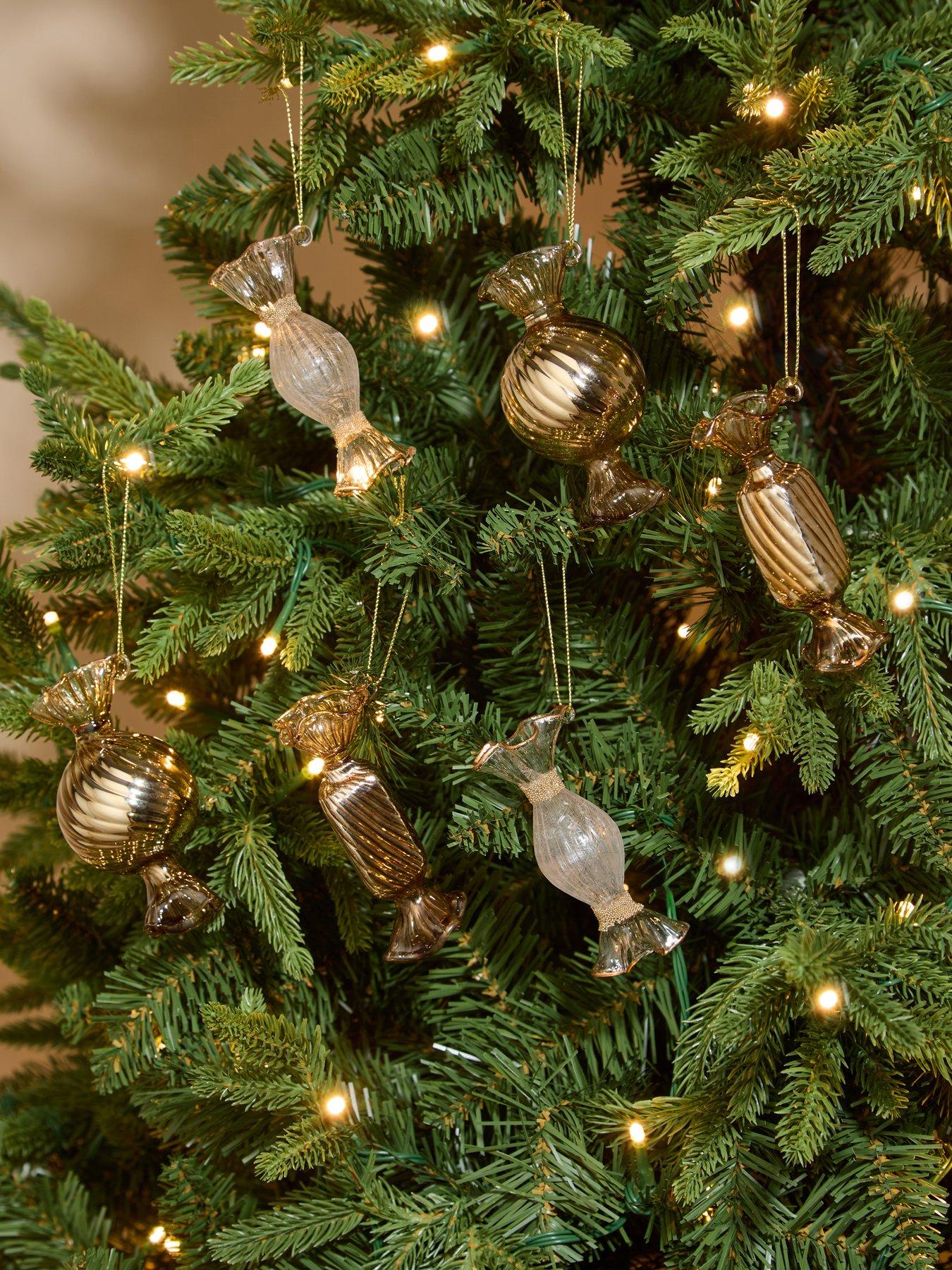 Festive Pack of 6 Glass Sweet Christmas Tree Baubles