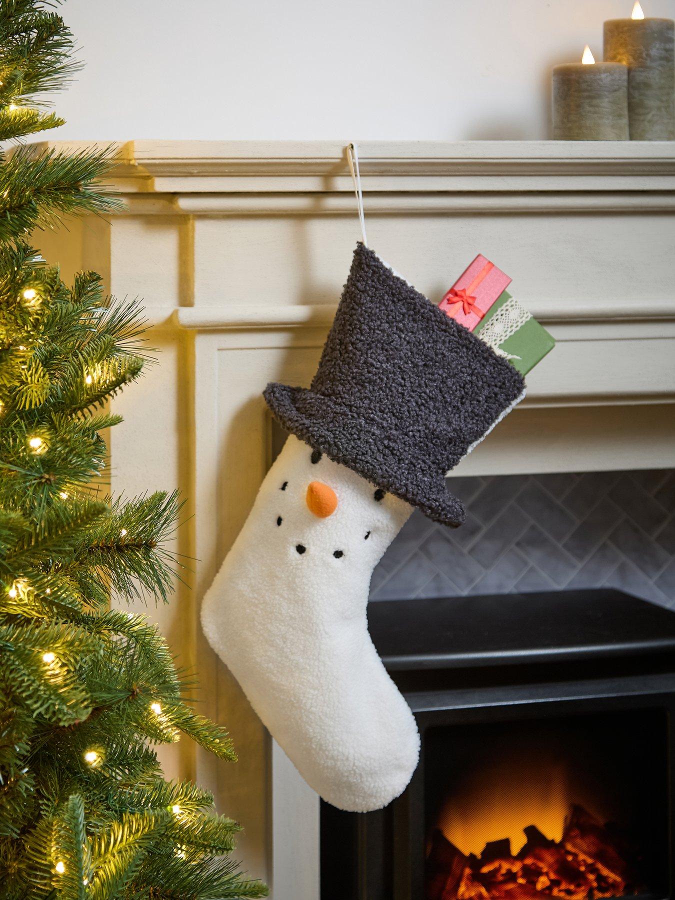 Image 1 of 6 of Festive Snowman Christmas Stocking with Black Top Hat - 46&nbsp;cm