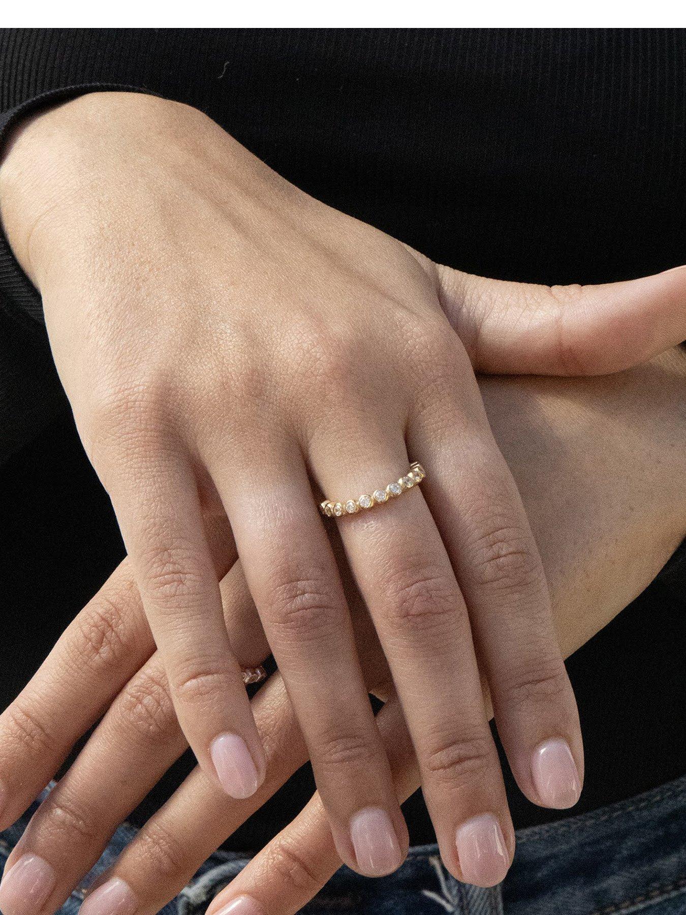 Seol + Gold 18ct Gold Plated CZ Bezel Wave Ring