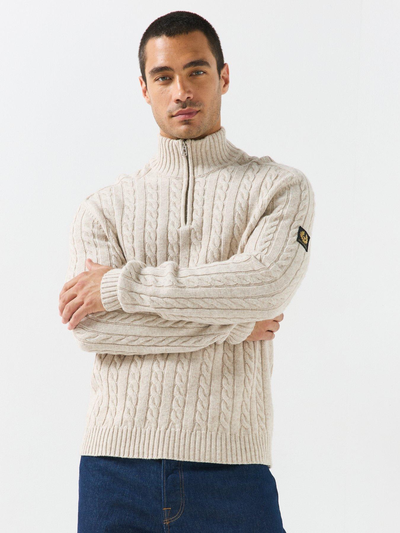Belstaff Belstaff Wesport Cable Quarter Zip Knitted Jumper - Natural