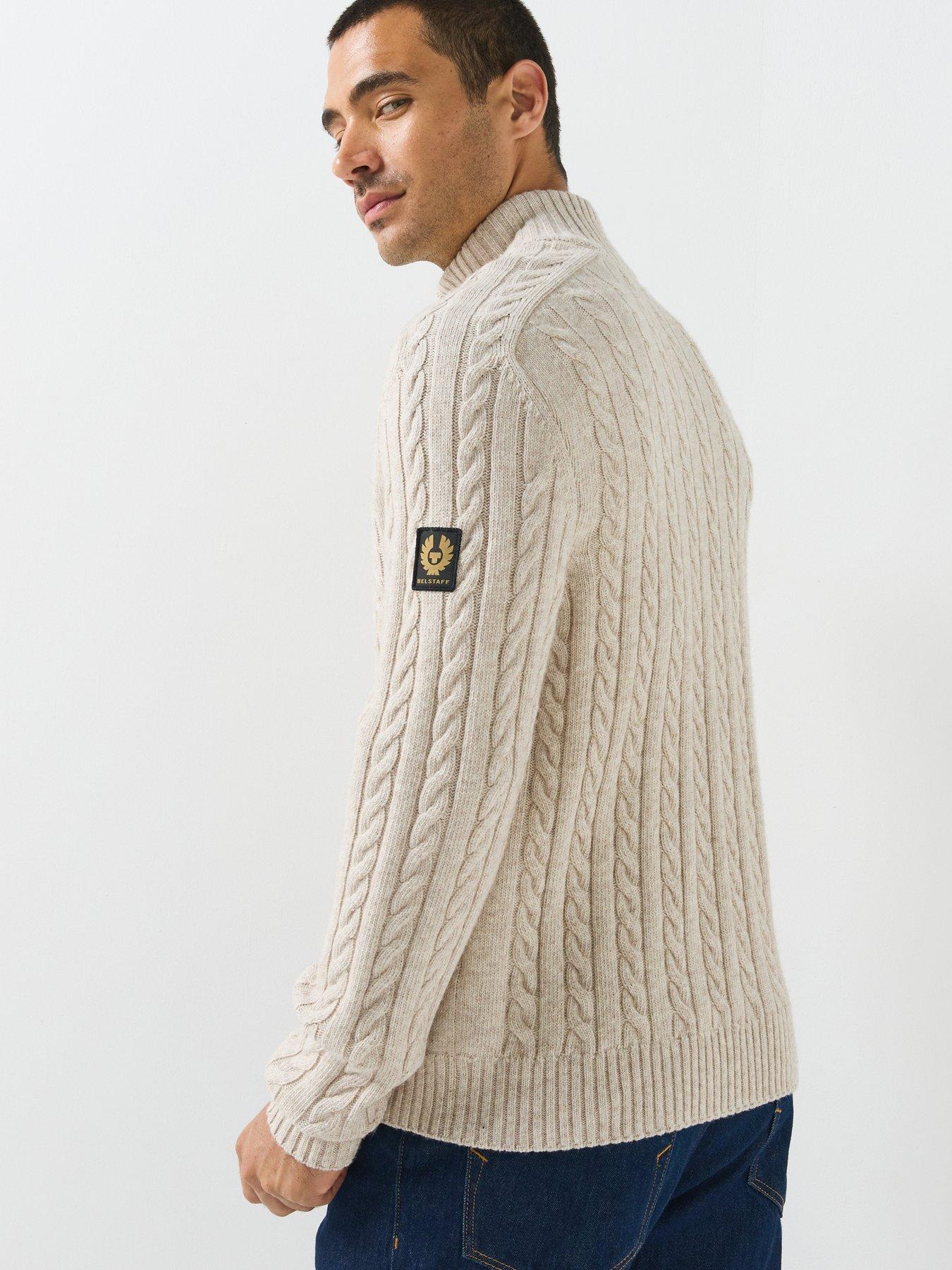 Image 2 of 6 of Belstaff Wesport Cable Quarter Zip Knitted Jumper - Natural