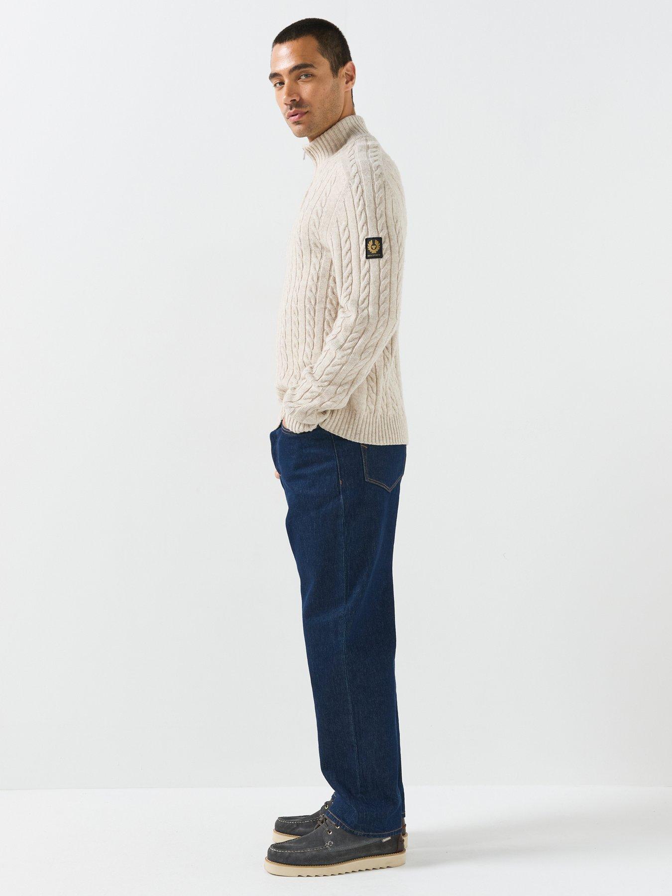 Image 3 of 6 of Belstaff Wesport Cable Quarter Zip Knitted Jumper - Natural