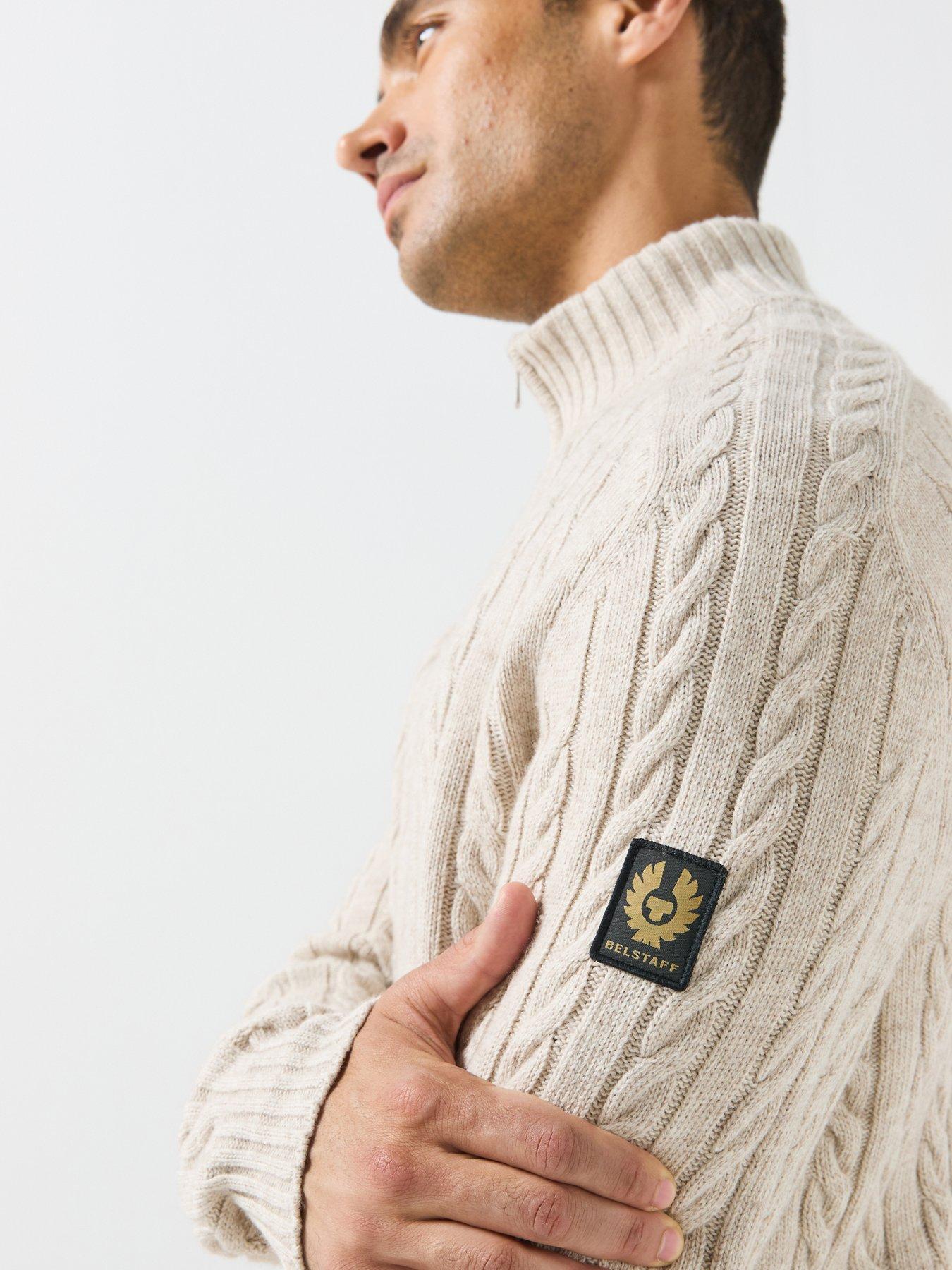 Image 4 of 6 of Belstaff Wesport Cable Quarter Zip Knitted Jumper - Natural