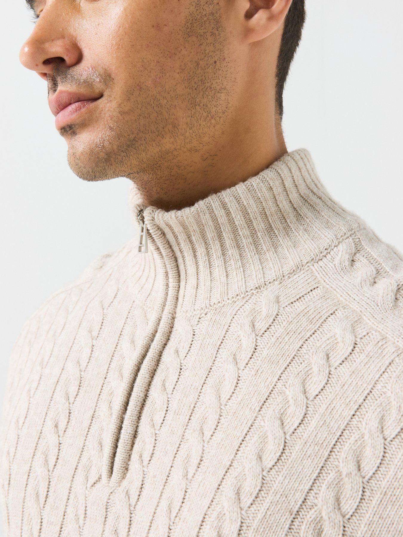Image 6 of 6 of Belstaff Wesport Cable Quarter Zip Knitted Jumper - Natural