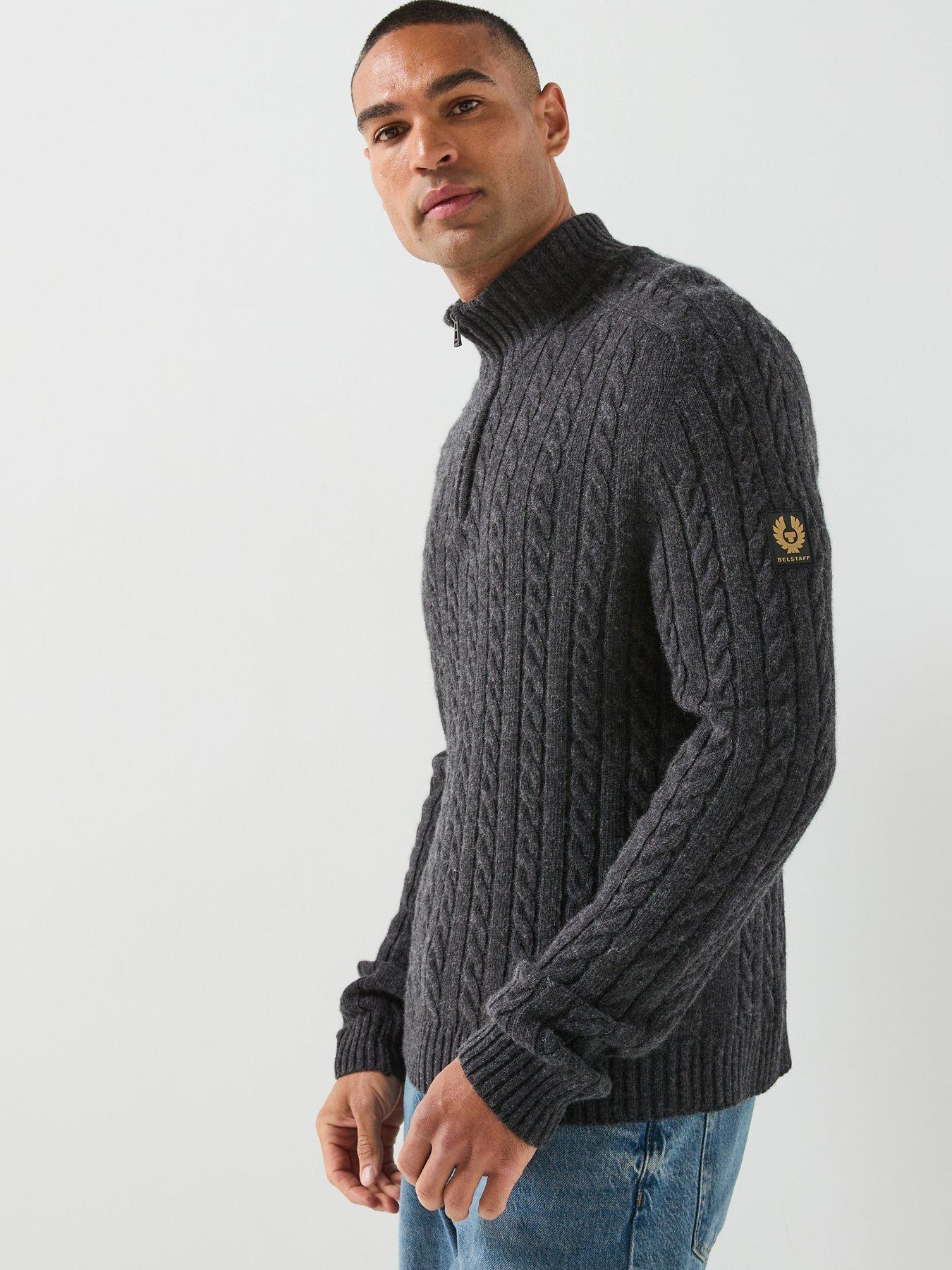 Belstaff Belstaff Wesport Cable Quarter Zip Knitted Jumper - Dark Grey