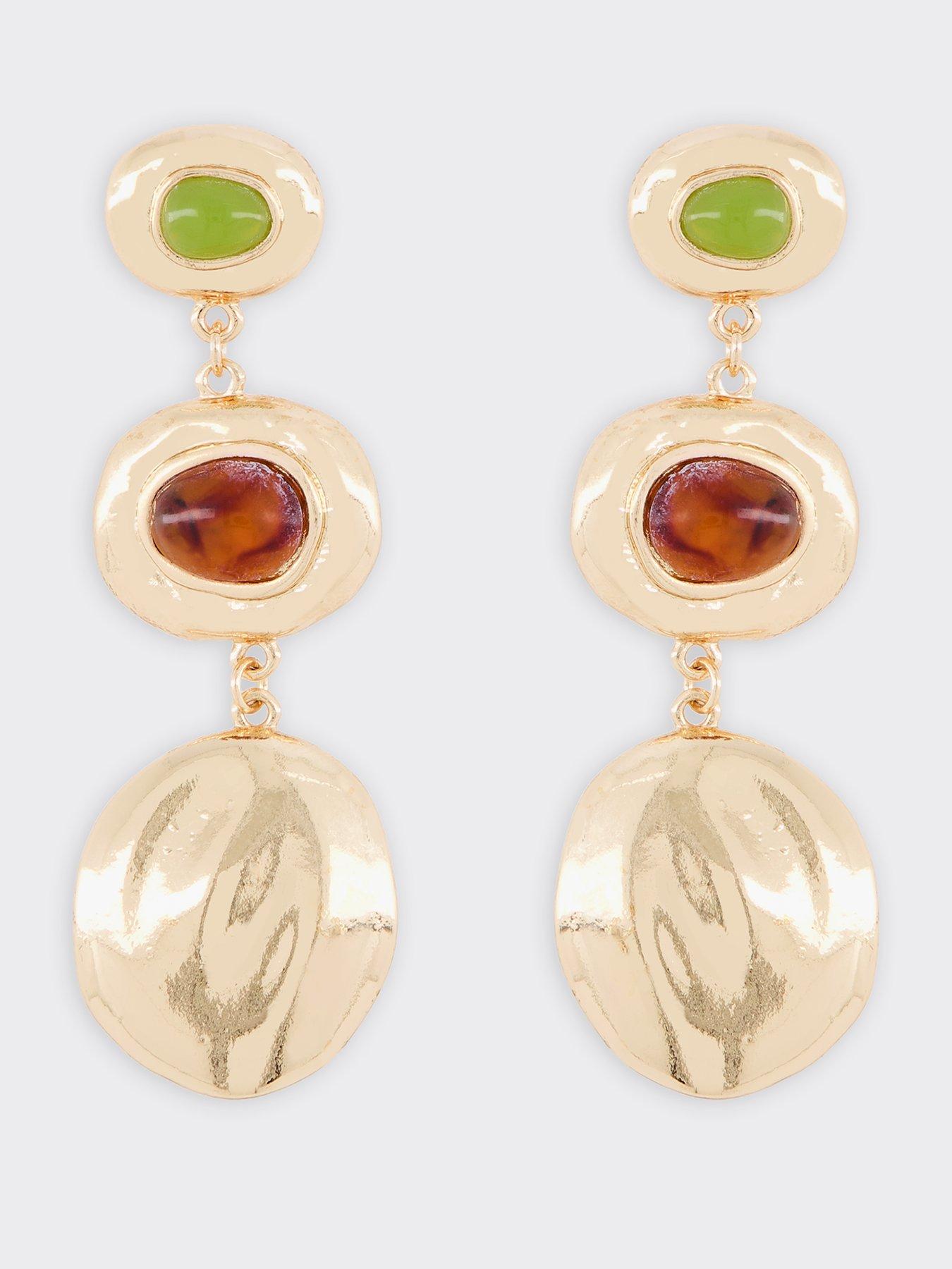 Image 1 of 3 of The Very Collection Tone Stone Teardrop Earrings - Gold