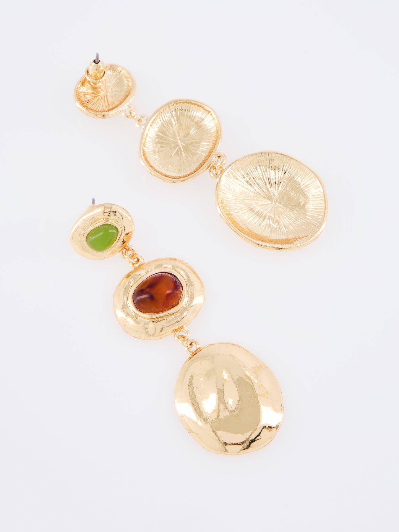 Image 3 of 3 of The Very Collection Tone Stone Teardrop Earrings - Gold