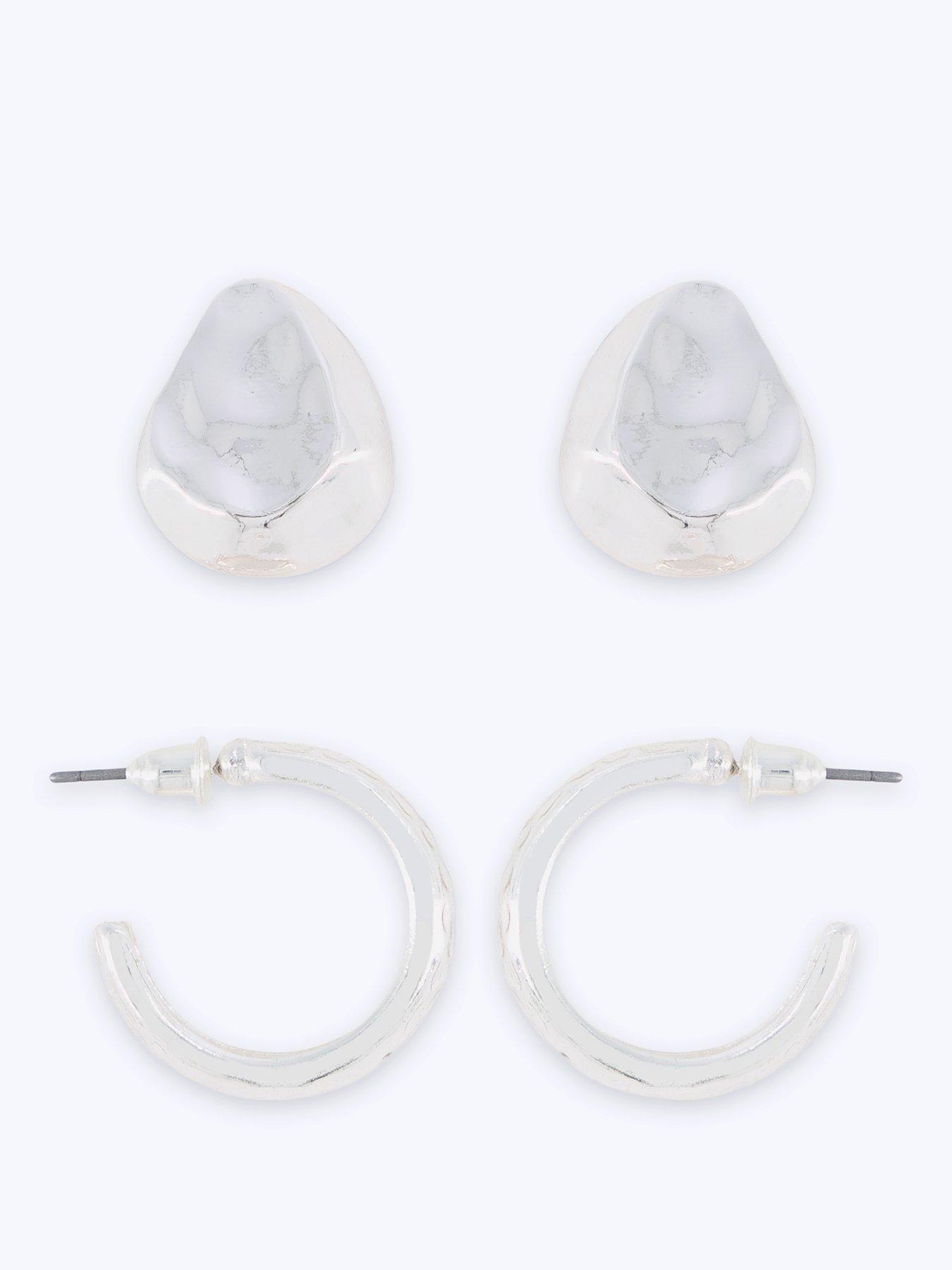 Image 1 of 3 of The Very Collection 2 Pack Tone Drop Stud Earrings - Silver