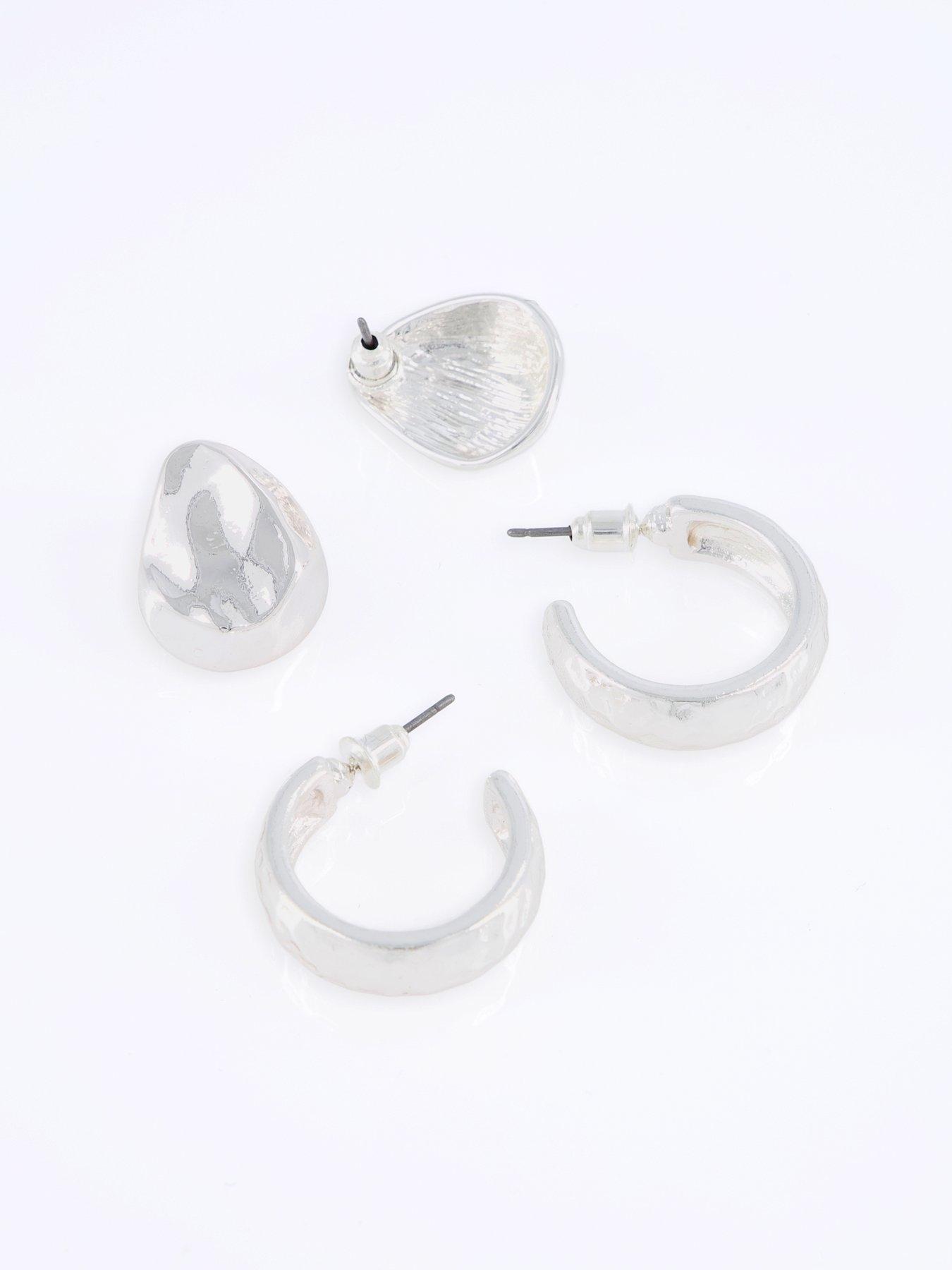 Image 2 of 3 of The Very Collection 2 Pack Tone Drop Stud Earrings - Silver