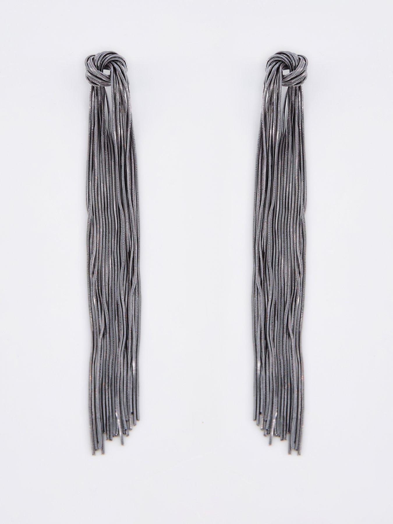 The Very Collection Gunmetal Knot Tassle Stud Earrings