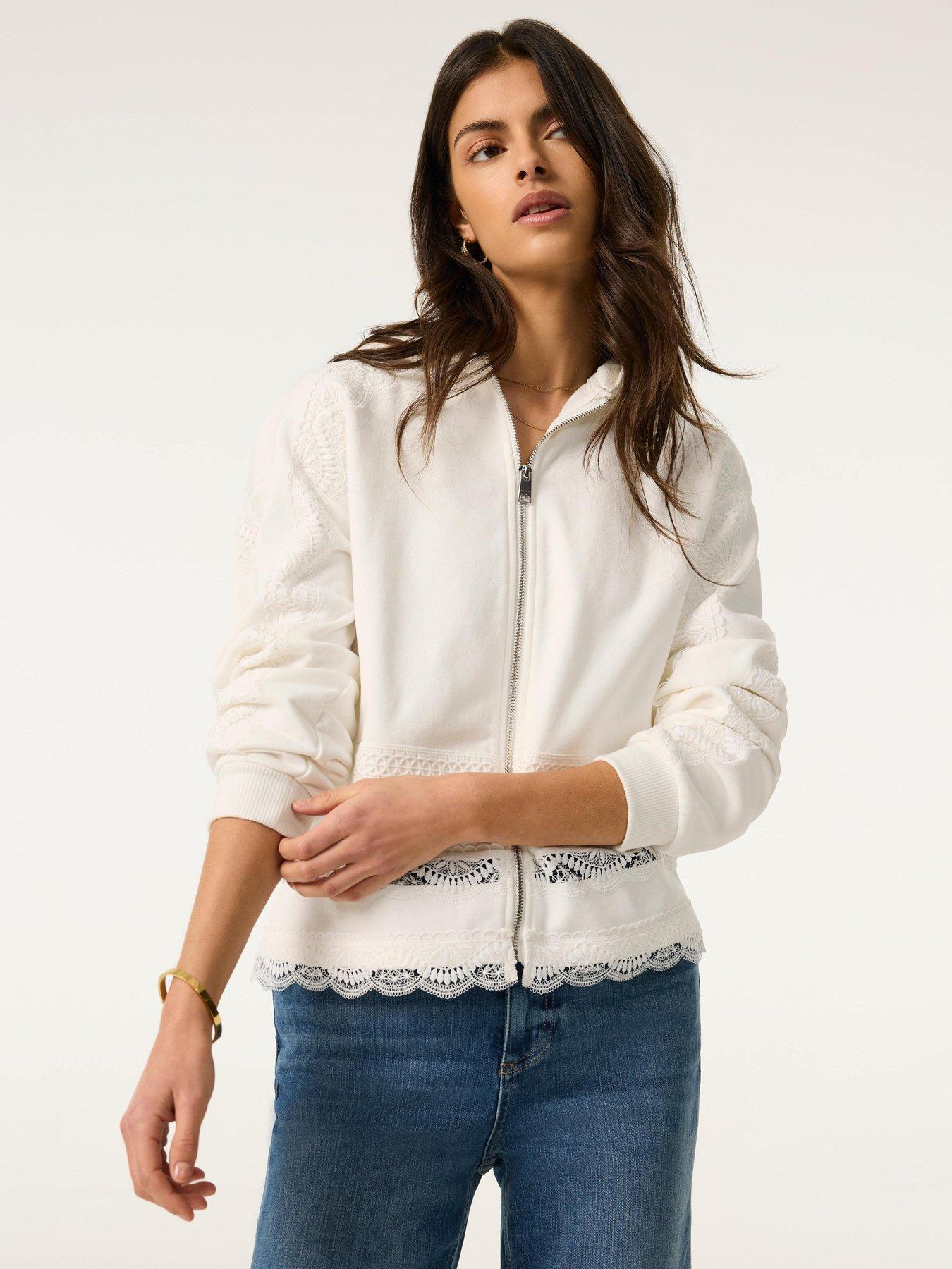 Mint Velvet Ivory Lace Detail Hoodie - White