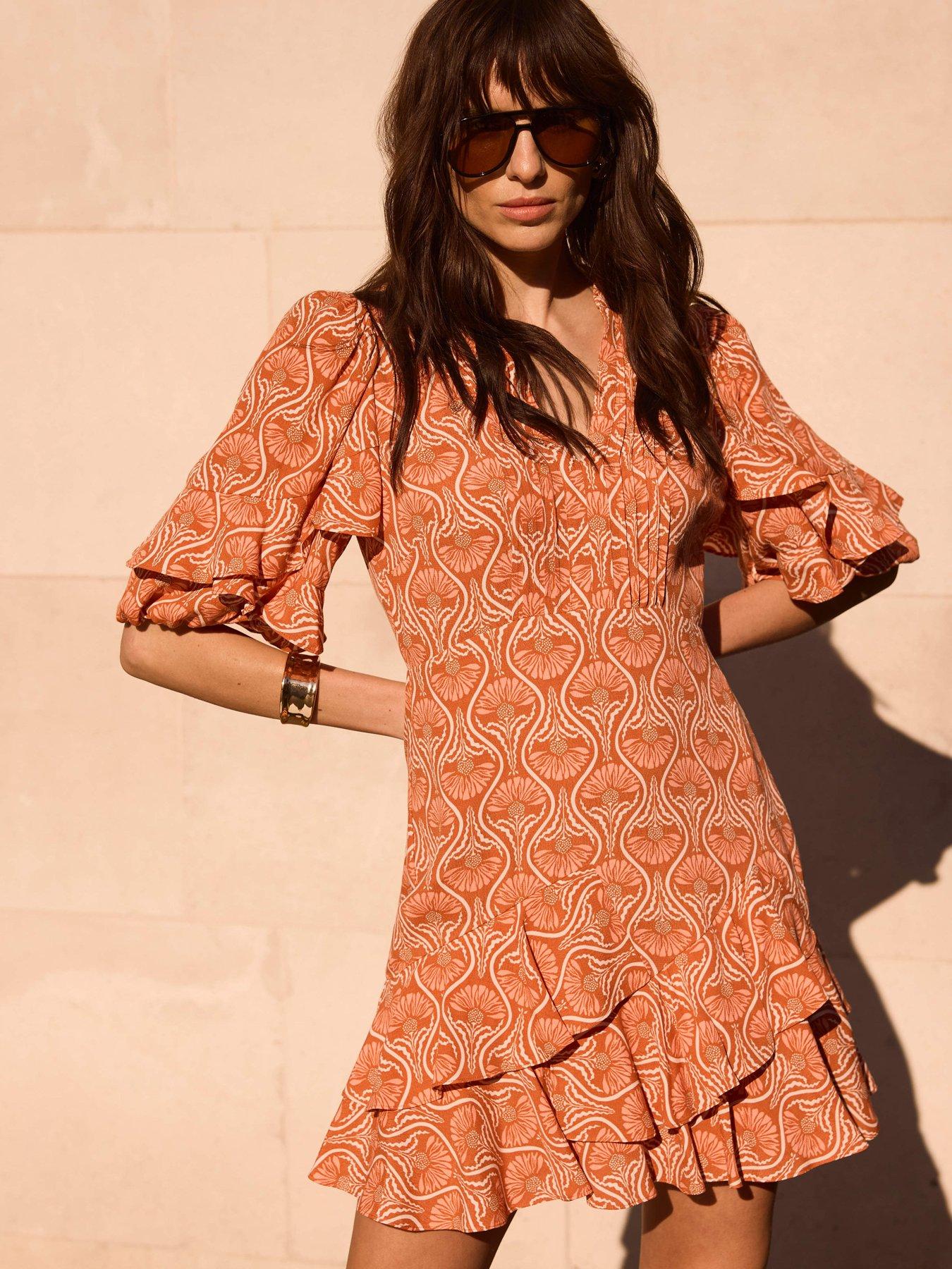 Mint Velvet Red Print Mini Dress - Orange