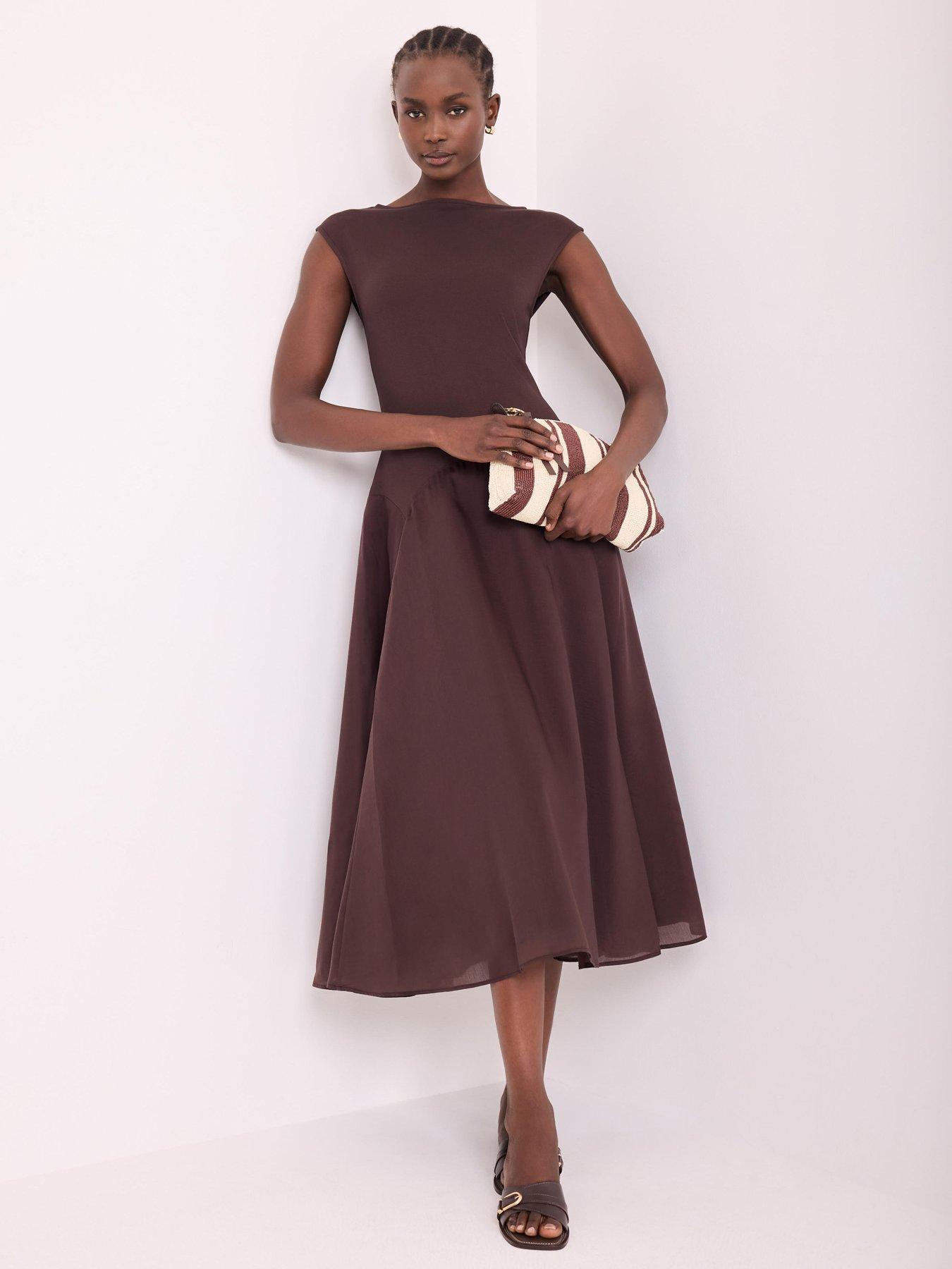 Mint Velvet Brown Flounce Woven Maxi Dress