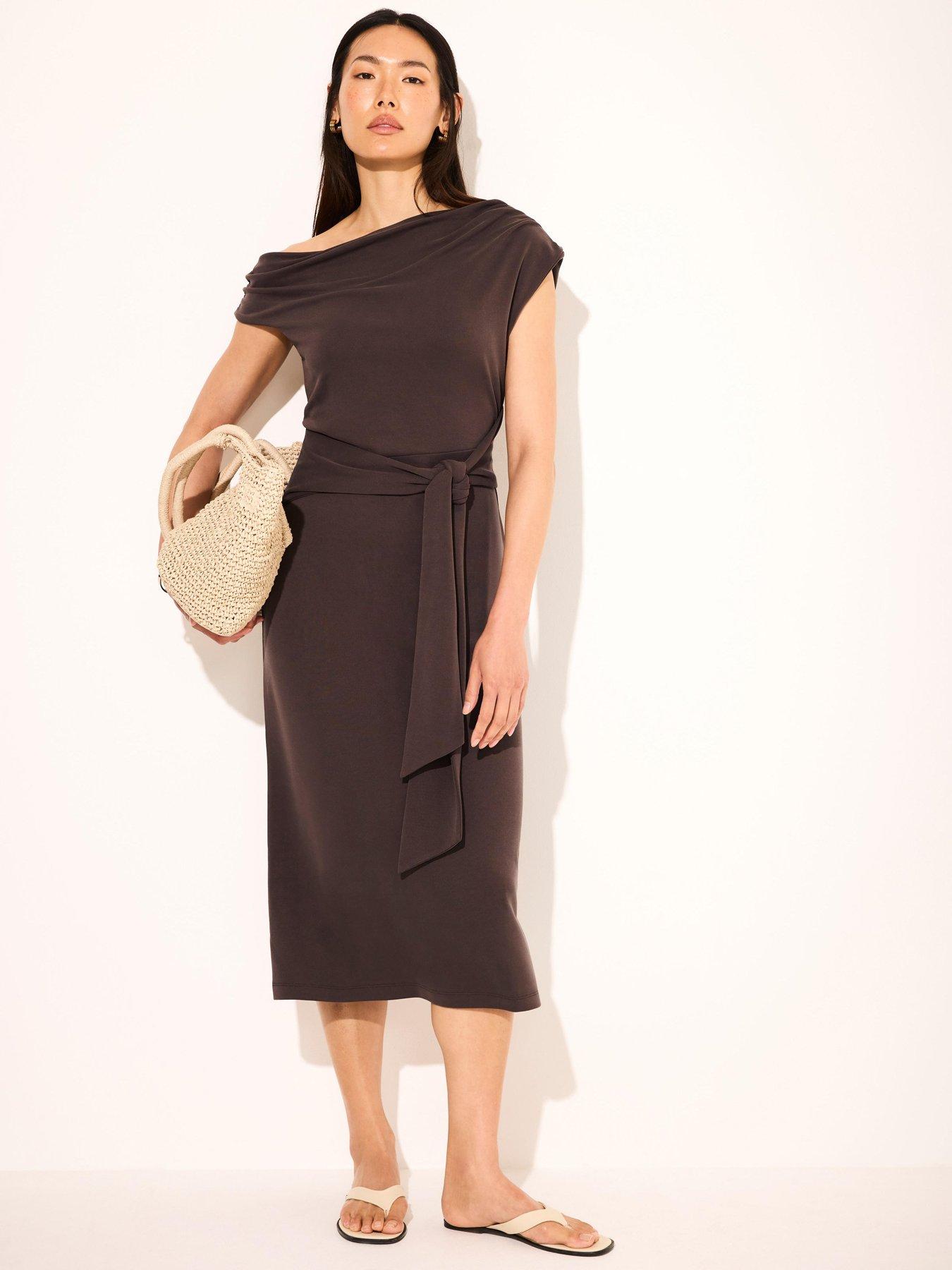 Mint Velvet Choc Cupro Tie Midi Dress