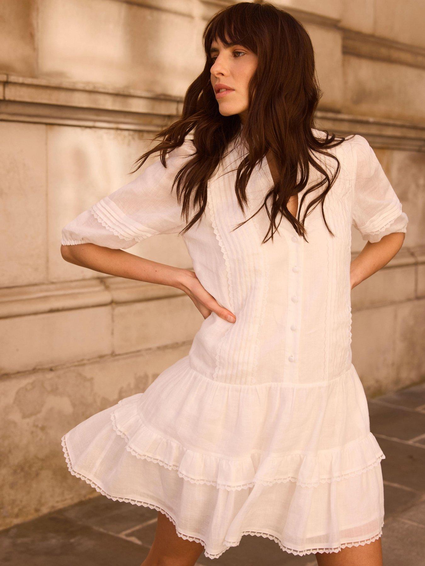 Mint Velvet Ivory Ramie Mini Dress - White