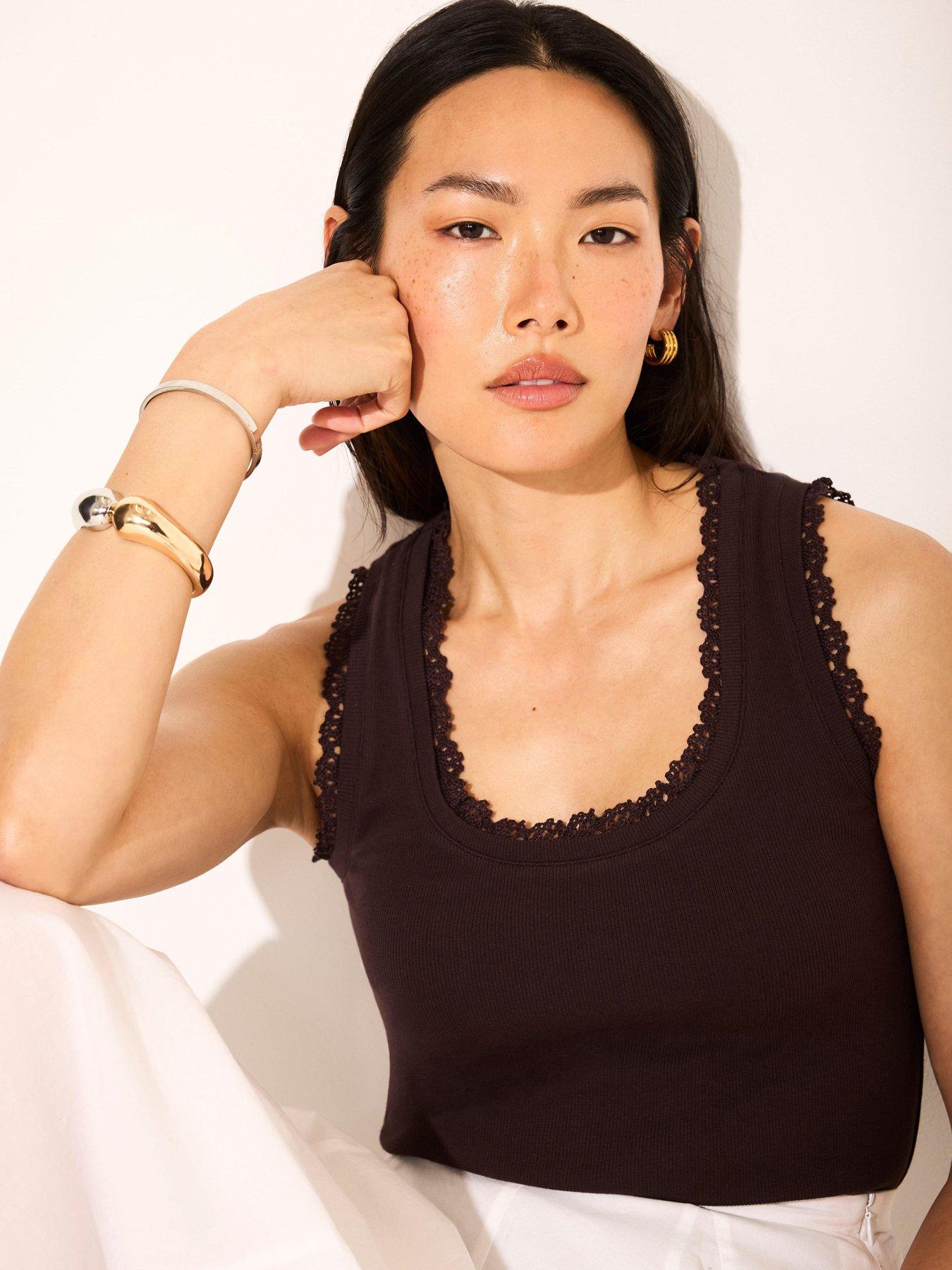 Mint Velvet Crochet Trim Vest - Brown