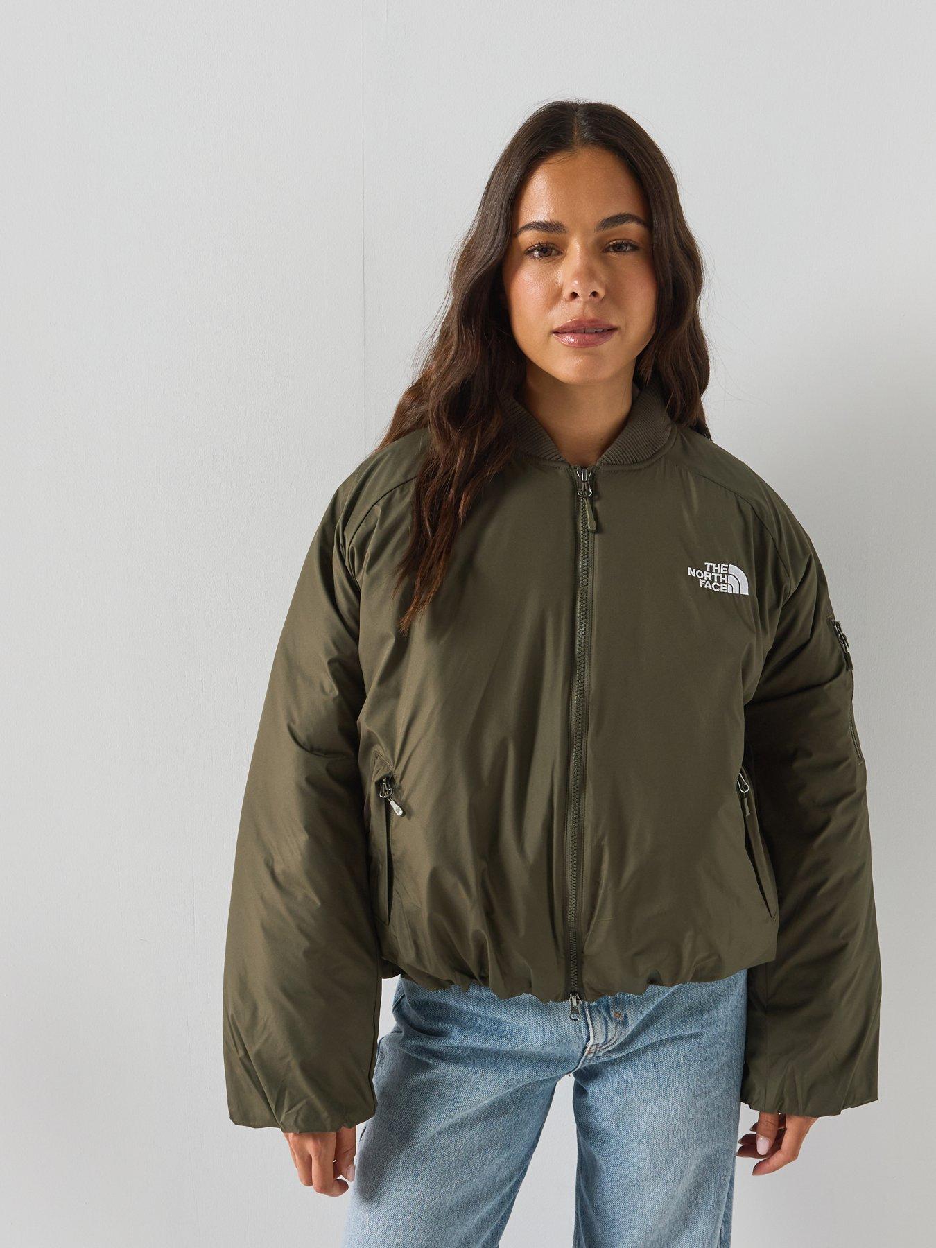 Image 4 of 6 of The North Face Womens Bomber Silhouette Full-Zip Sleeve Pocket Bomber Jacket - Green