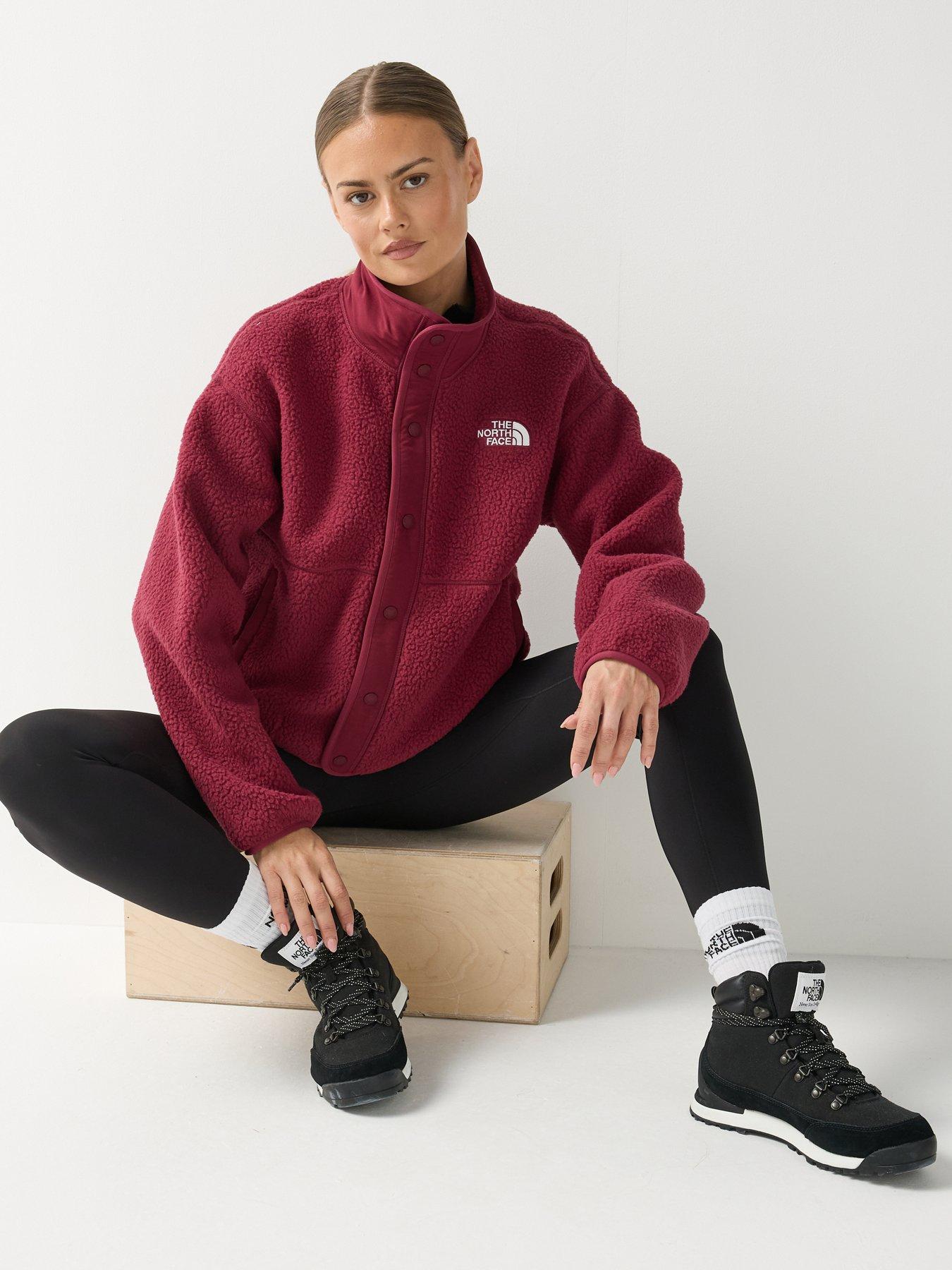 Image 1 of 6 of The North Face Womens Snap Front High Neck Fleece Jacket - Dark Red