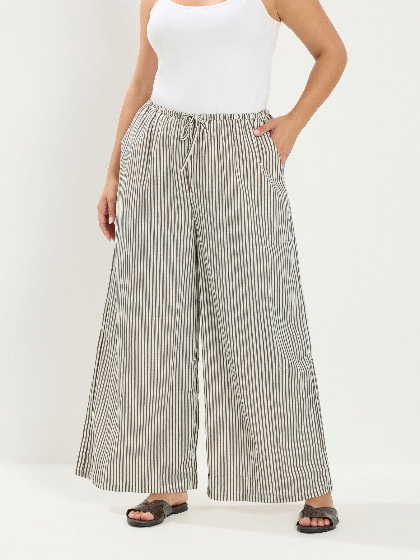 Yours Curve Textured Stripe Print Wide Leg Trousers - Regular