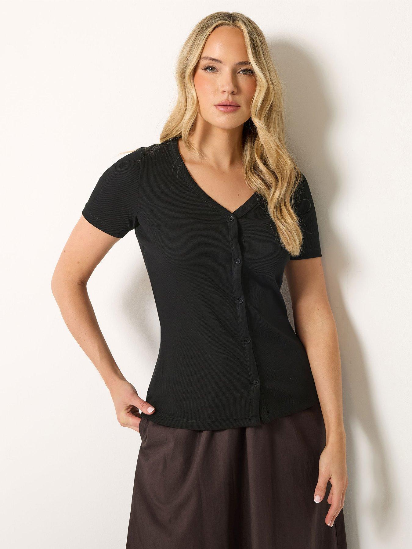 Image 1 of 4 of Long Tall Sally Button Through T-Shirt - Black