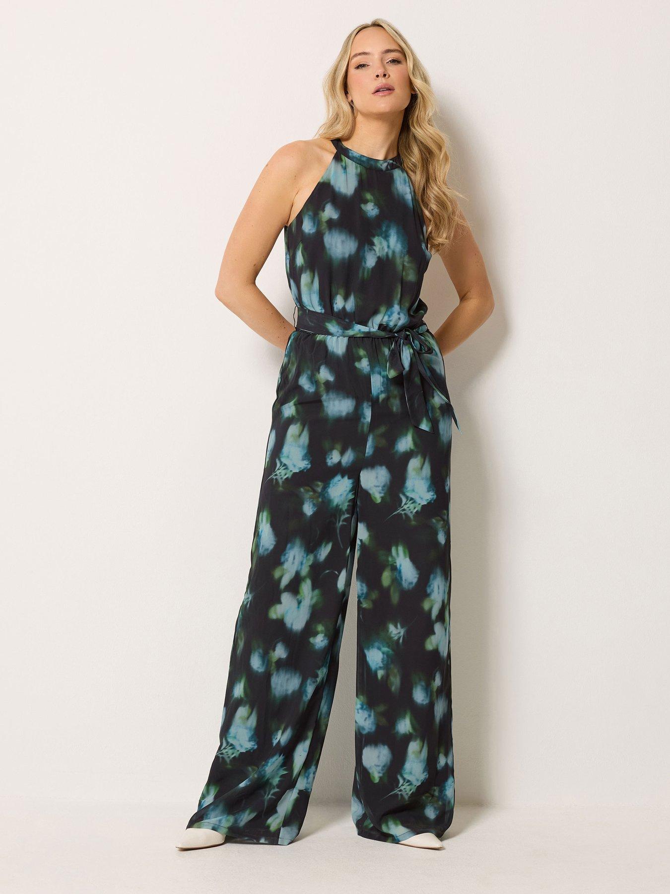 Long Tall Sally Floral Georgette Jumpsuit - Black