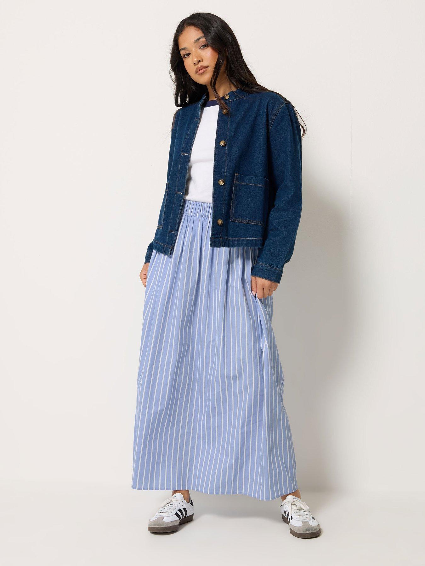 Image 3 of 4 of PixieGirl Petite Stripe Maxi Skirt - Blue