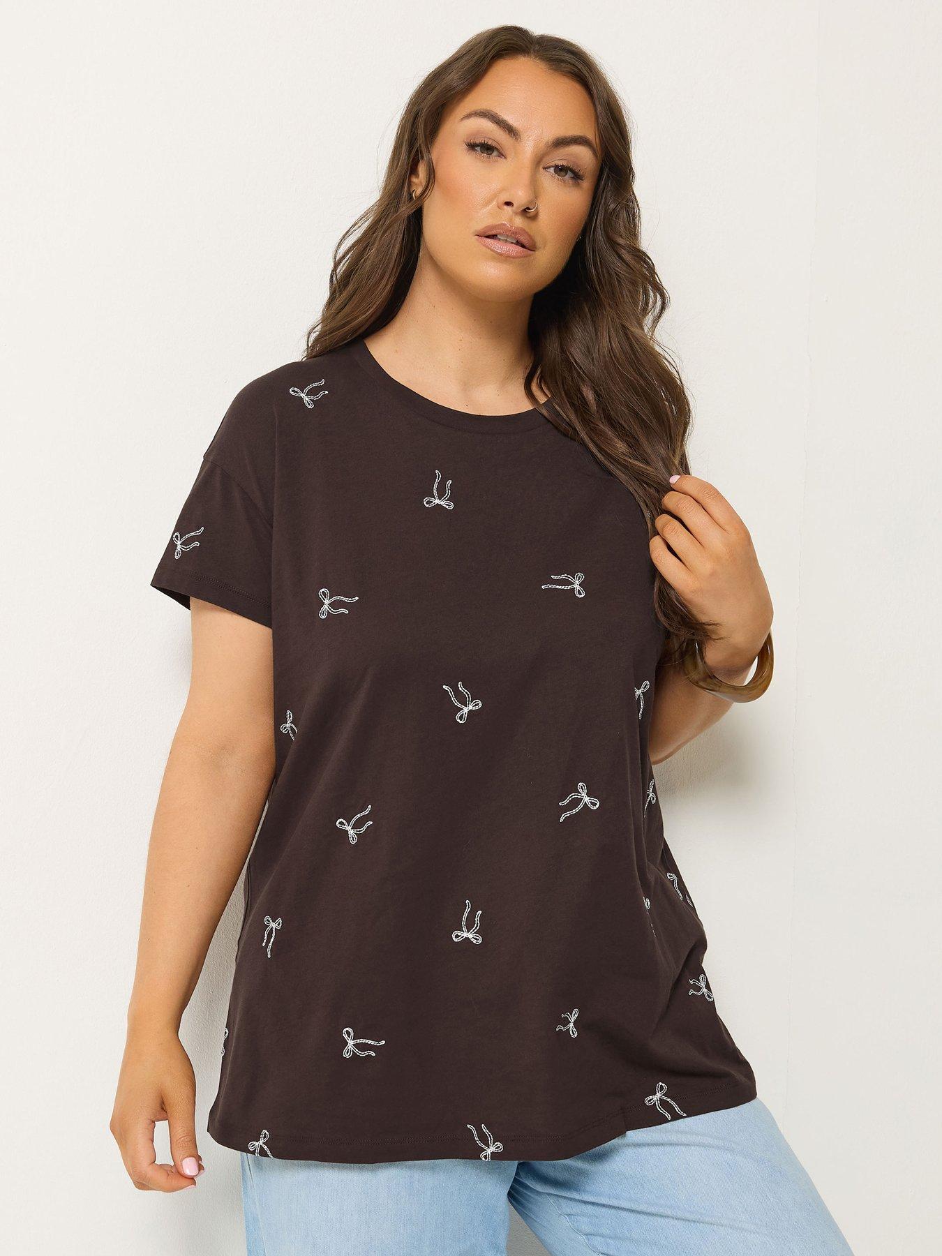 Yours Curve Regular Crew Neck Tops - Brown