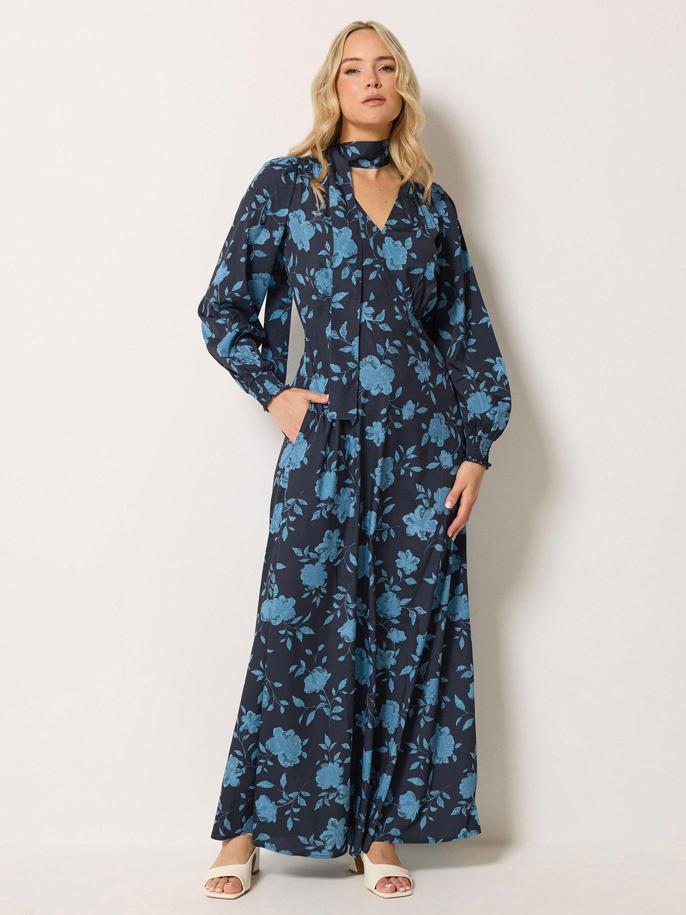 Long Tall Sally Textured Floral Scarf Dress - Blue