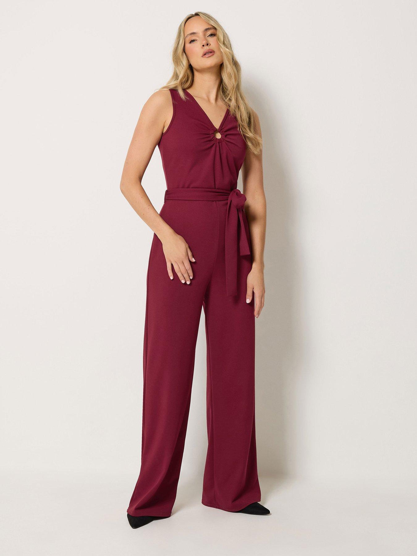 Long Tall Sally Scuba Buckle Jumpsuit - Berry red