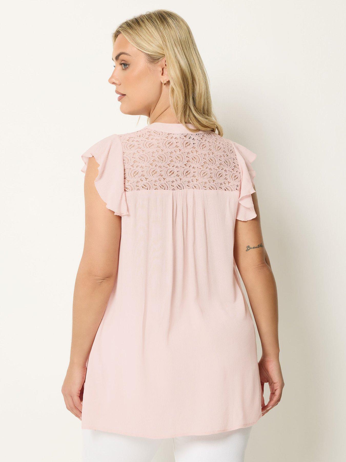 Image 2 of 4 of Yours Curve Lace Detail Blouse &nbsp;- Pink