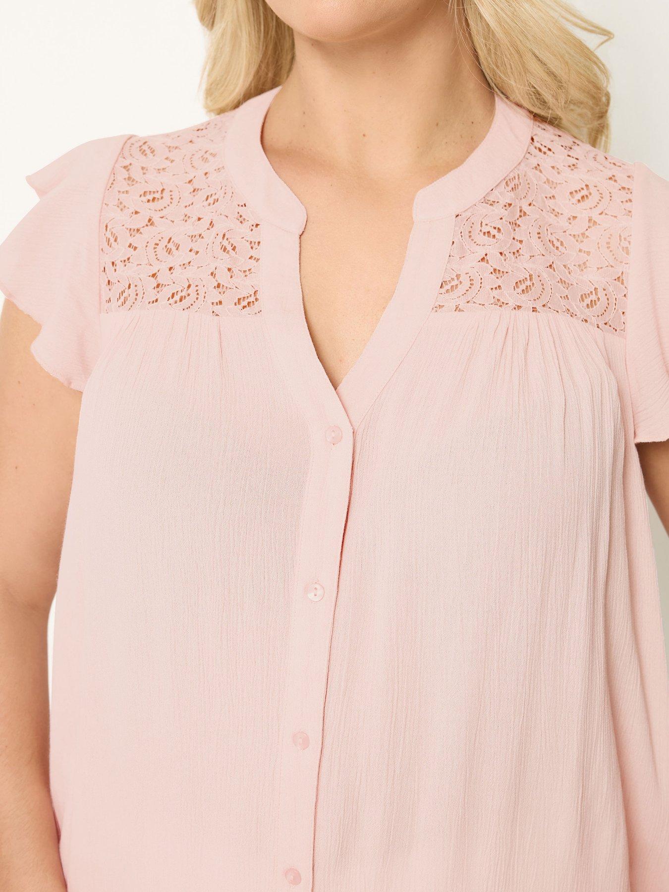 Image 4 of 4 of Yours Curve Lace Detail Blouse &nbsp;- Pink