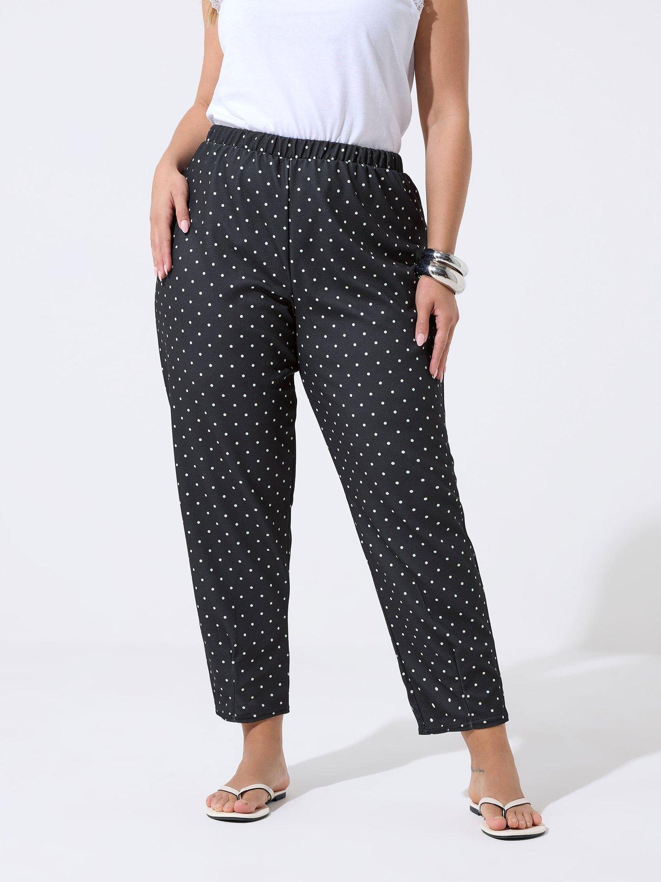 Yours Curve Polka Dot Barrel Trousers - Black