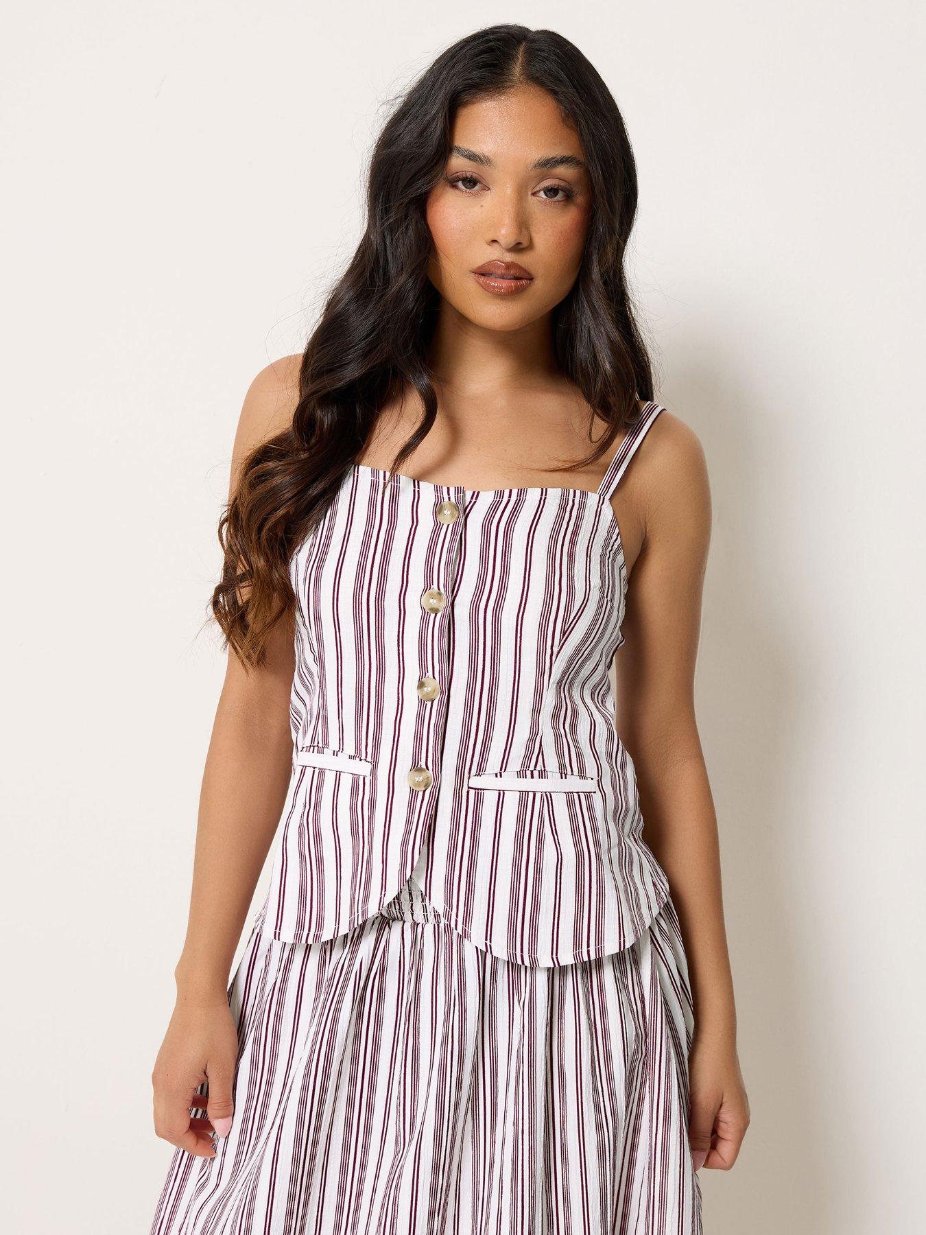 Image 1 of 4 of PixieGirl Petite Stripe Button Through Cami - Red
