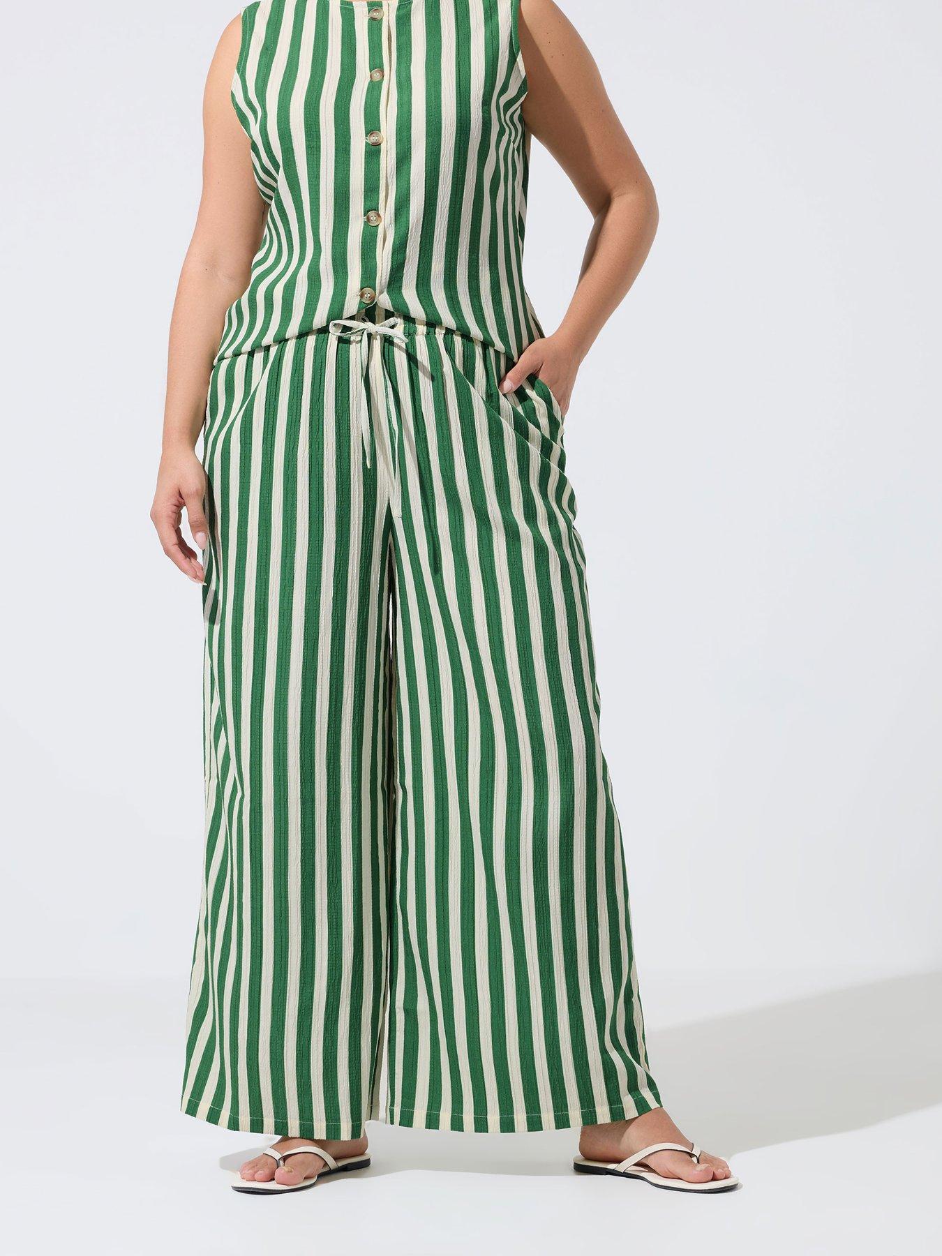 Yours Curve Wide Leg Trousers - Green