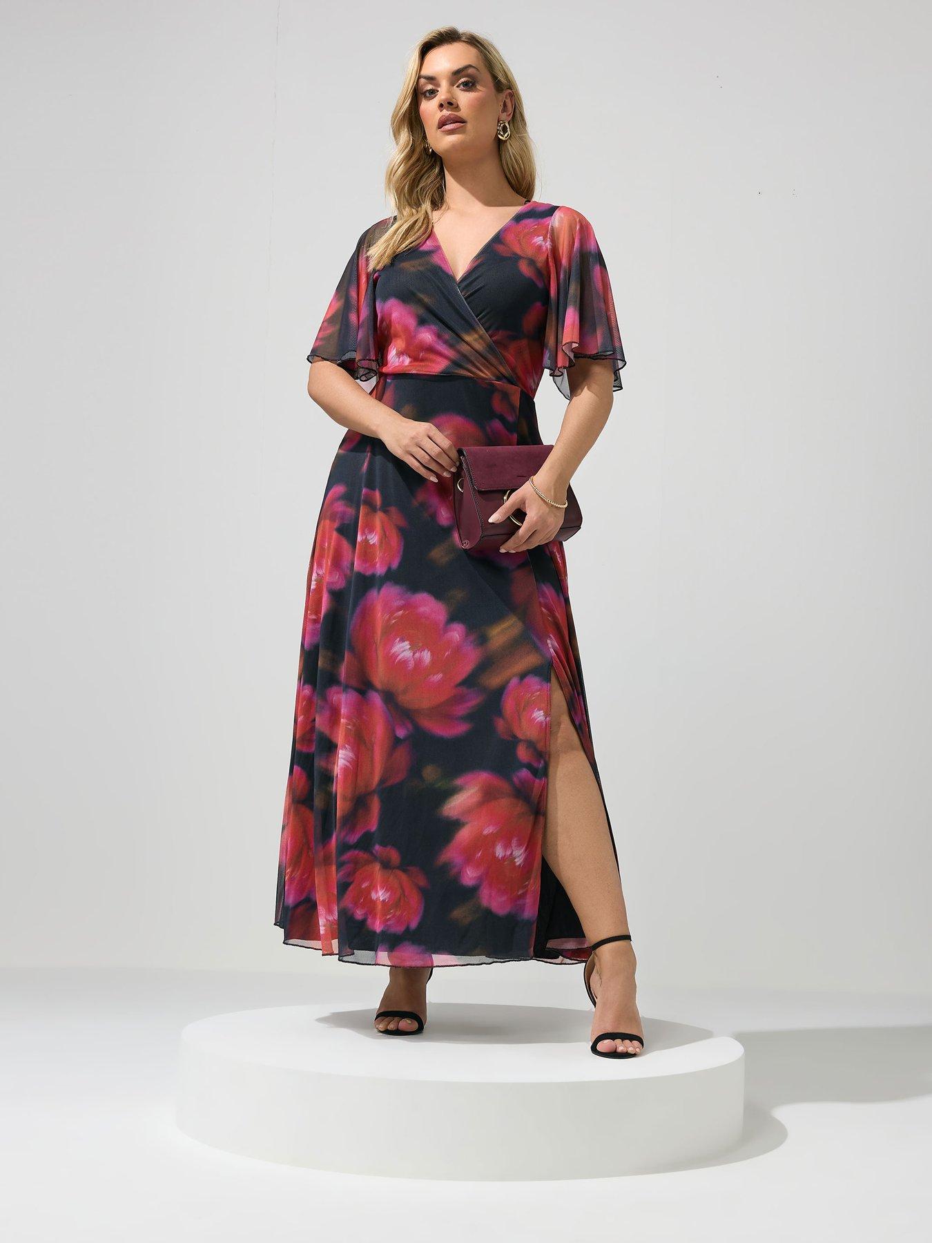 Yours Curve Floral Abstract Mesh Dress - Black