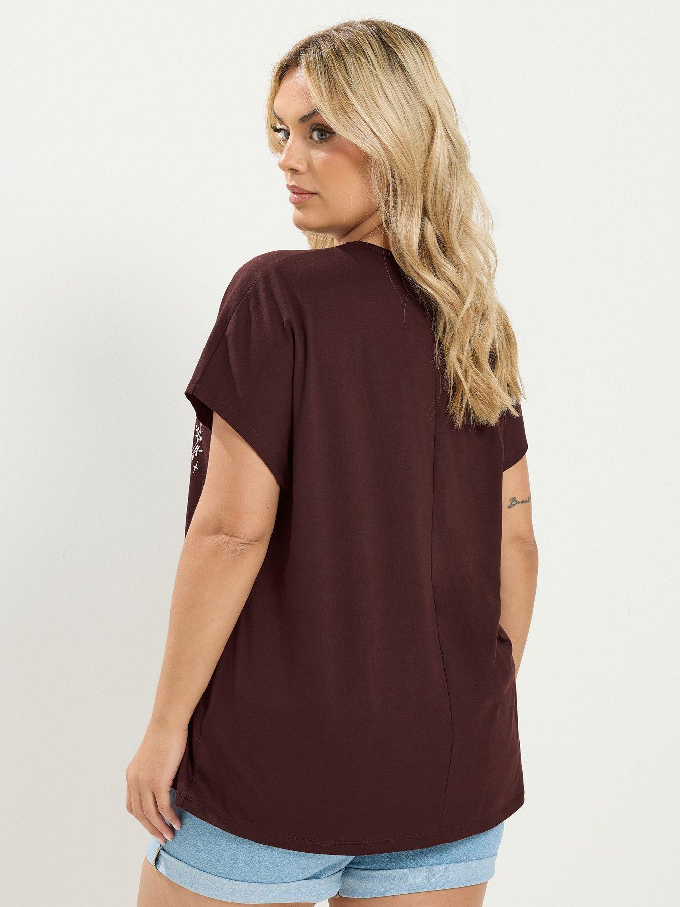 Image 2 of 4 of Yours Curve Placement Print Laser Cut T-Shirt - Brown