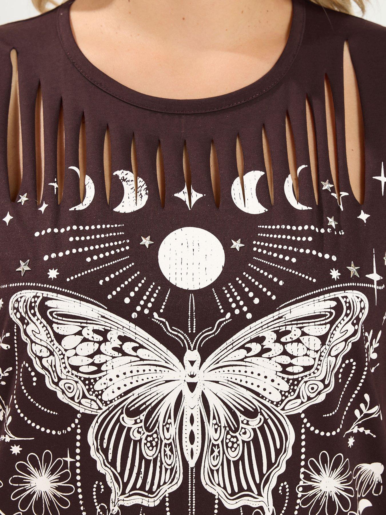 Image 4 of 4 of Yours Curve Placement Print Laser Cut T-Shirt - Brown