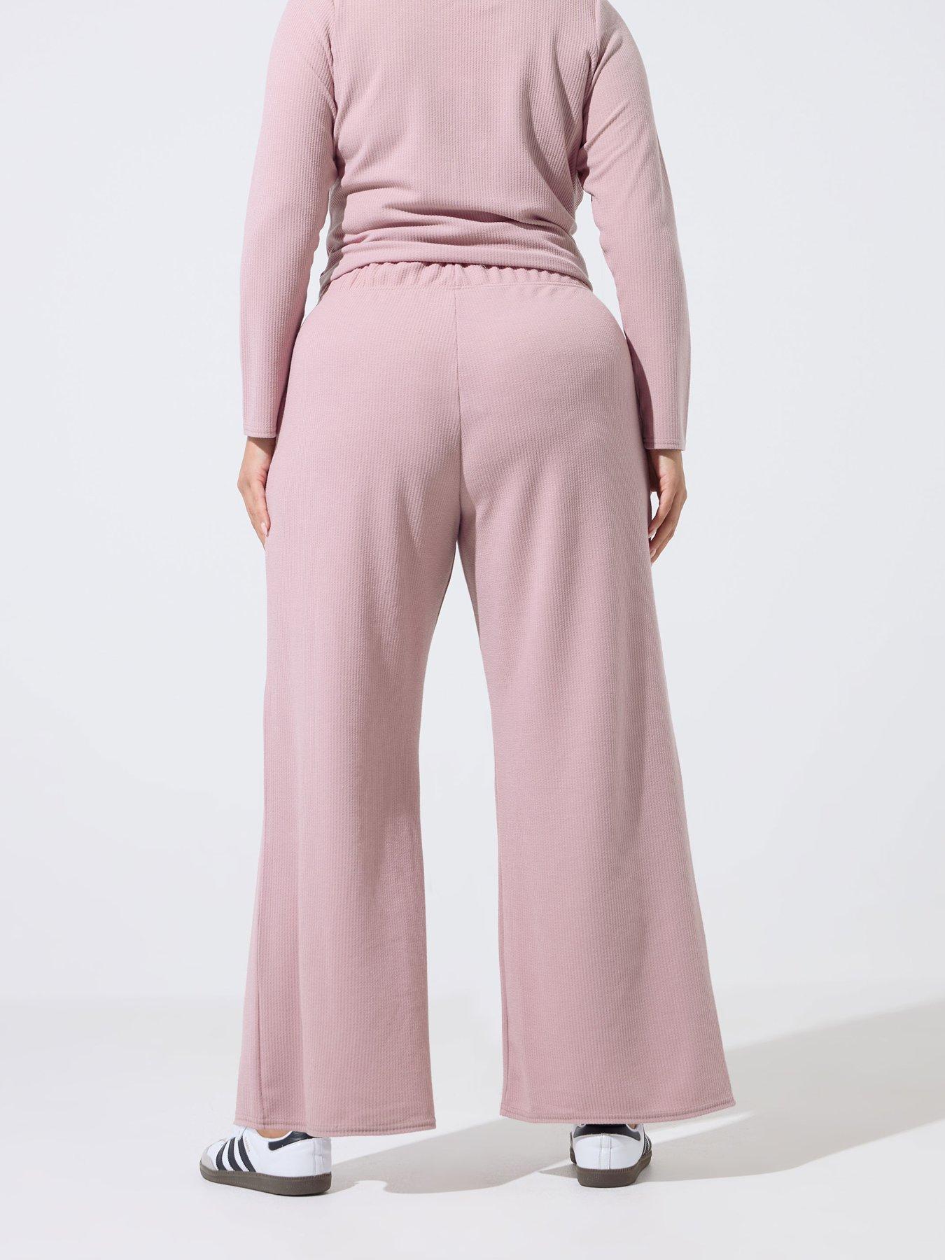 Image 2 of 4 of Yours Curve Crinkle Rib Wide Leg Trousers - Pink