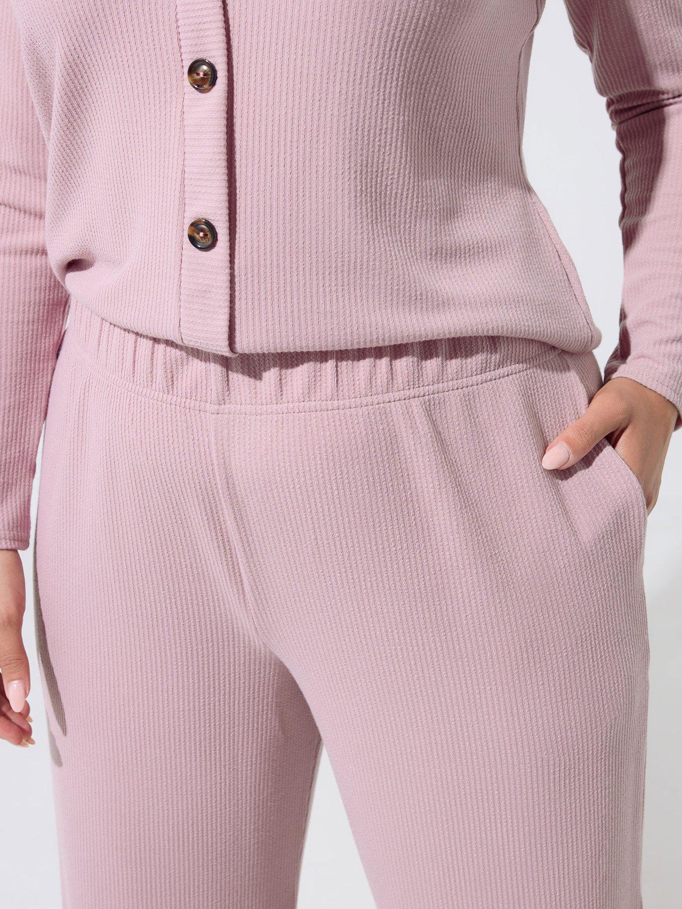 Image 4 of 4 of Yours Curve Crinkle Rib Wide Leg Trousers - Pink