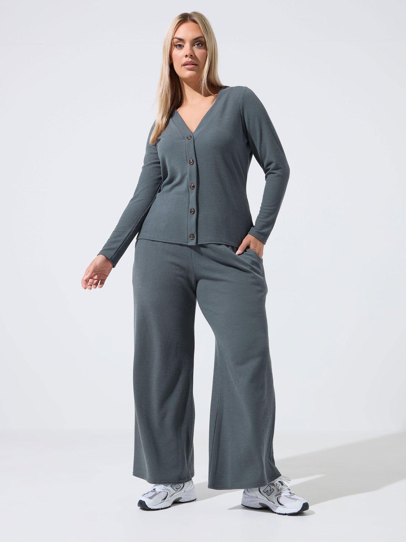 Image 3 of 4 of Yours Curve Ribbed Button Cardigan - Grey