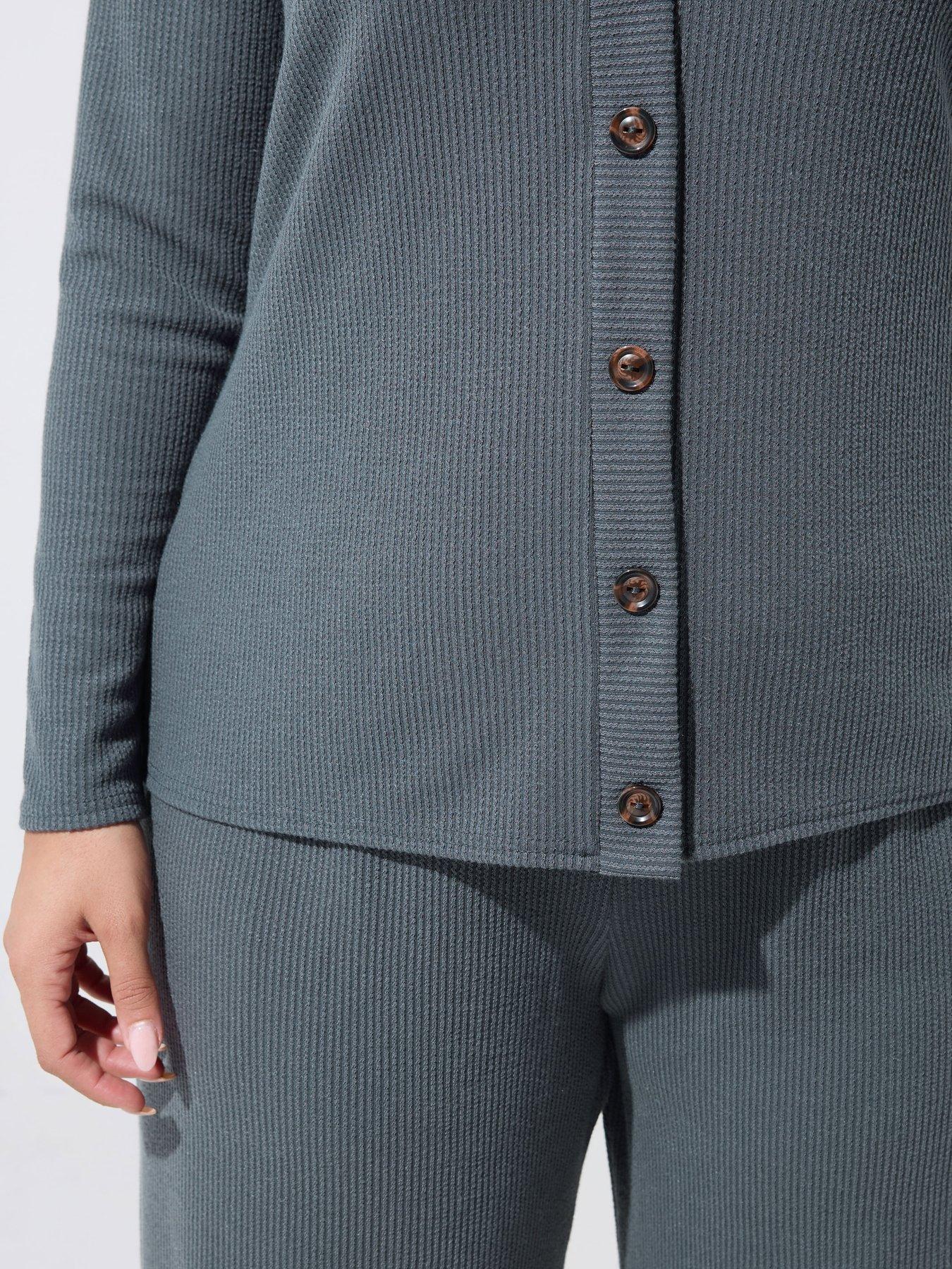 Image 4 of 4 of Yours Curve Ribbed Button Cardigan - Grey