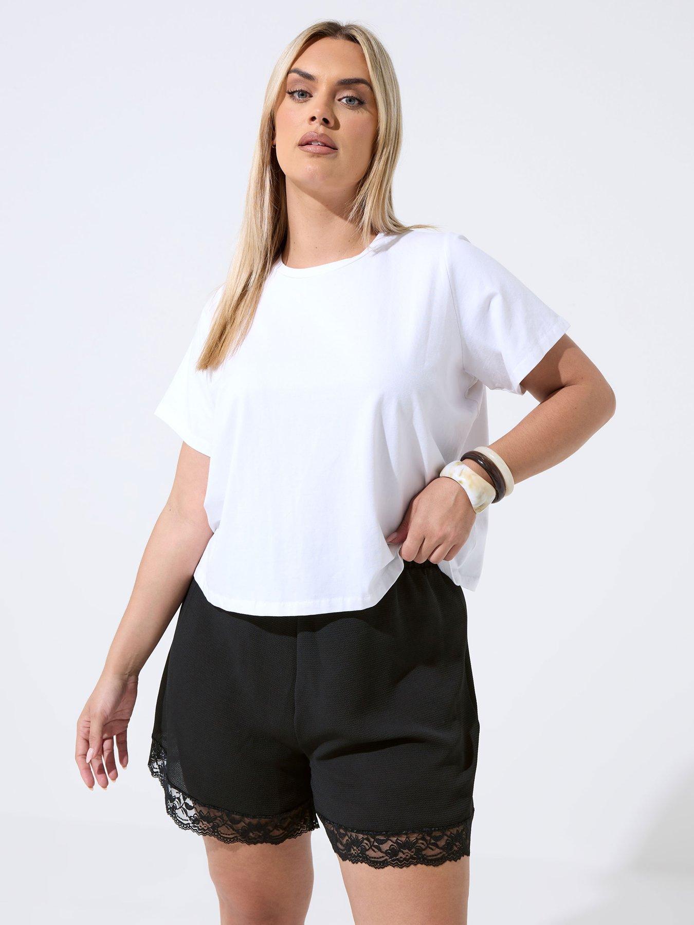 Yours Curve Lace Hem Shorts - Black
