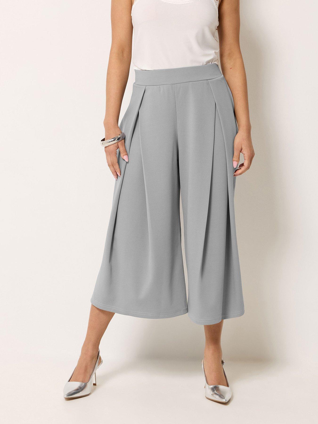 PixieGirl Petite Pleat Wrap Wide Leg Crop Trouser - Grey