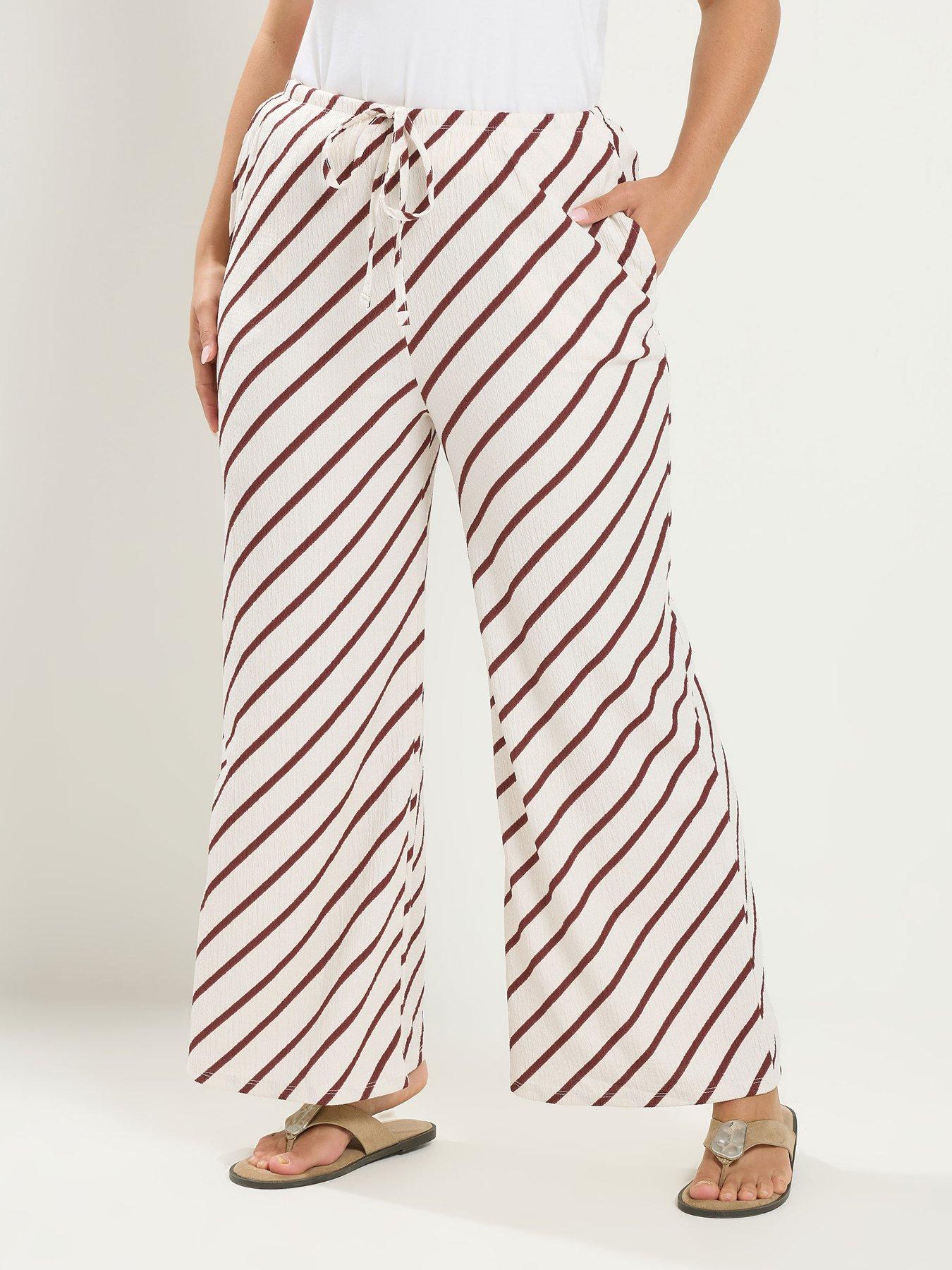 Yours Curve Stripe Wide Leg Trousers 28" - Cream