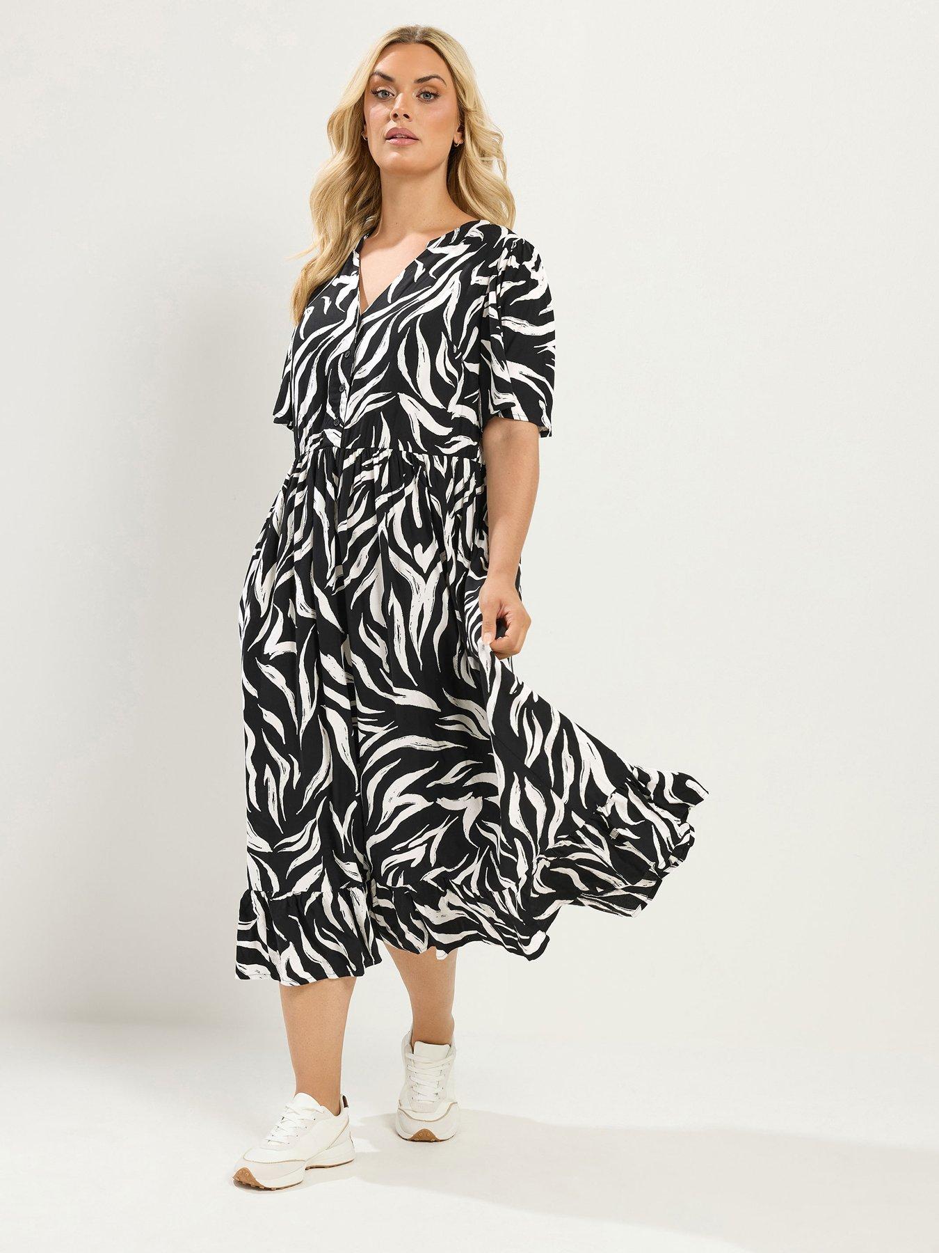Yours Curve Zebra Print Maxi Dress - Black