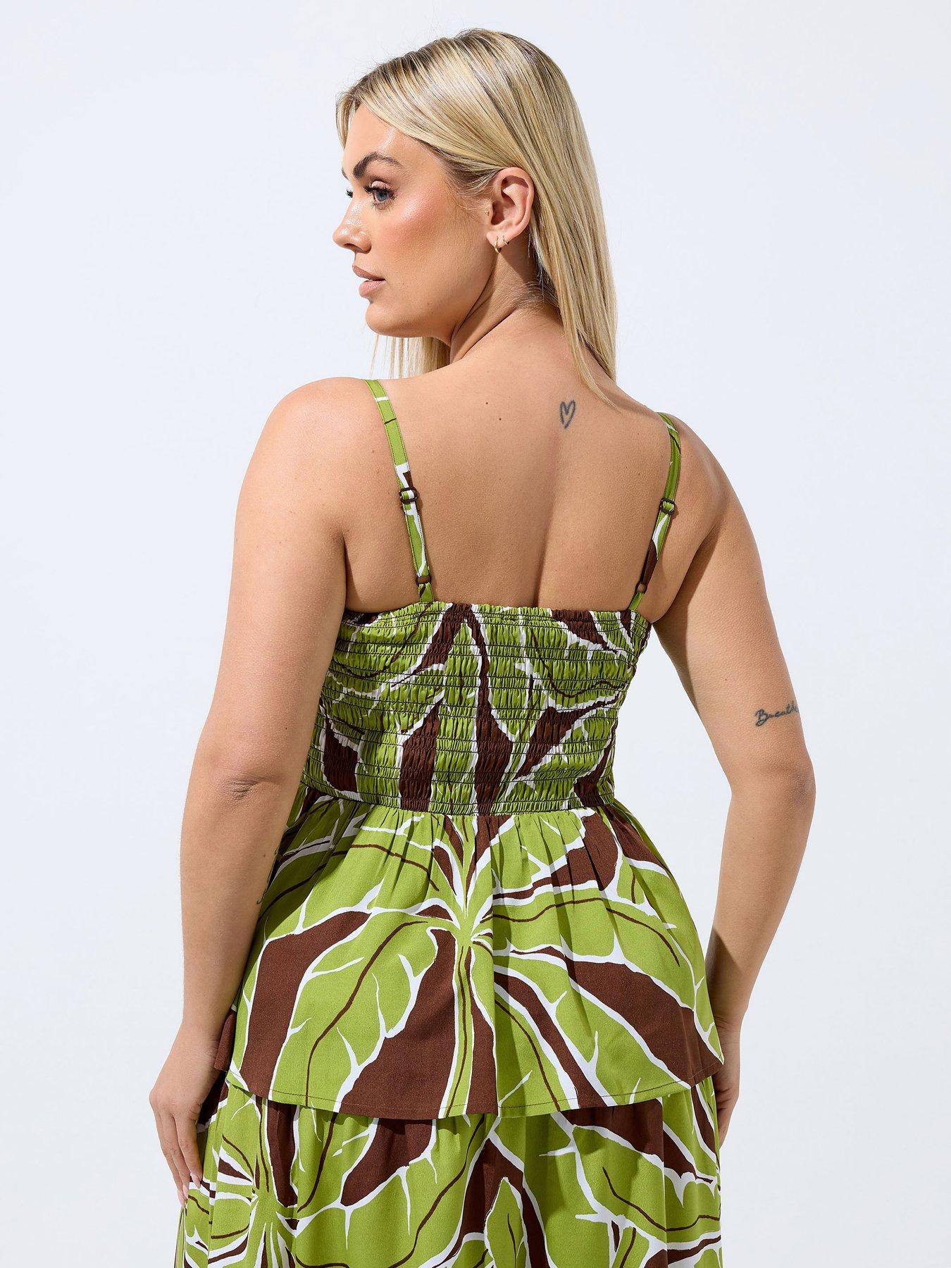 Image 2 of 4 of Yours Curve Palm Leaf Vest Top - Green