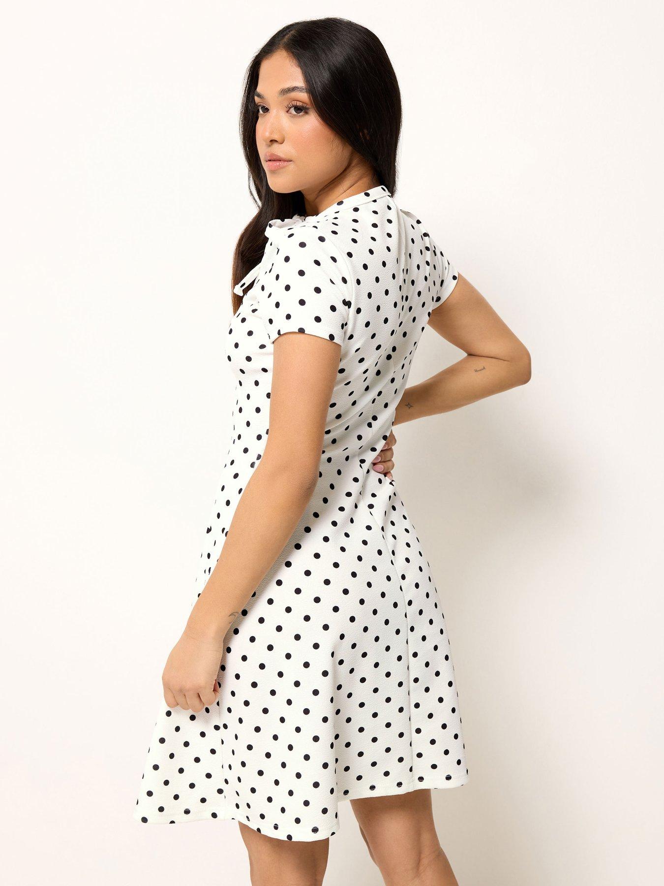 Image 2 of 4 of PixieGirl Petite Polka Dot Tie Front Mini Dress - White