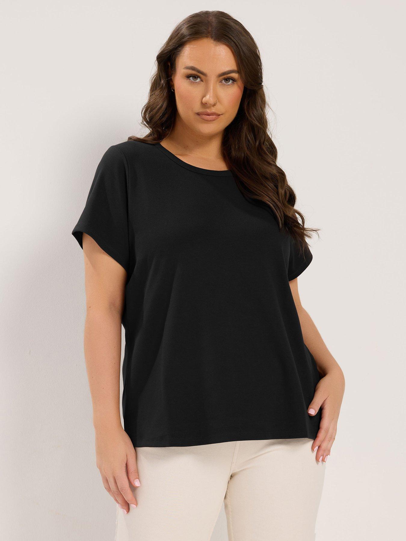 Yours Curve Interlock T-Shirt - Black