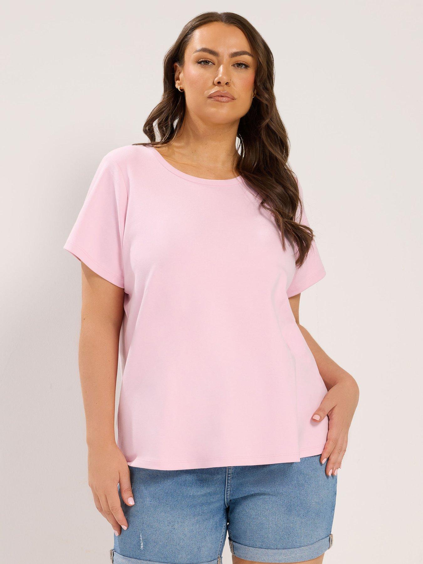 Yours Curve Premium Interlock T-Shirt - Pink